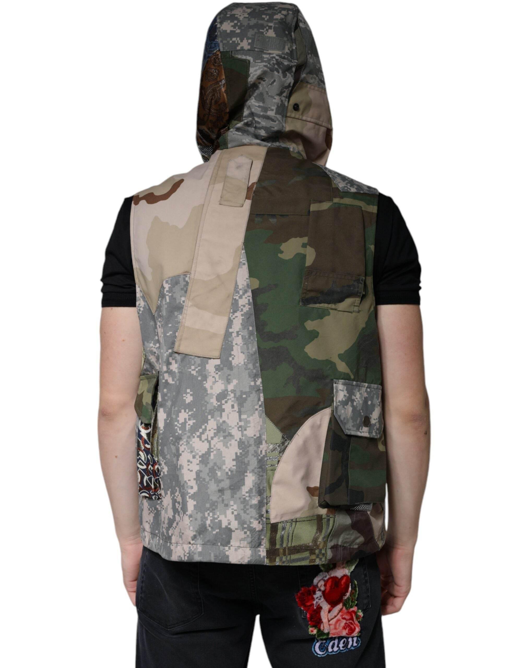 Dolce & Gabbana Multicolor Patchwork Hooded Vest Jacket - Hilstor