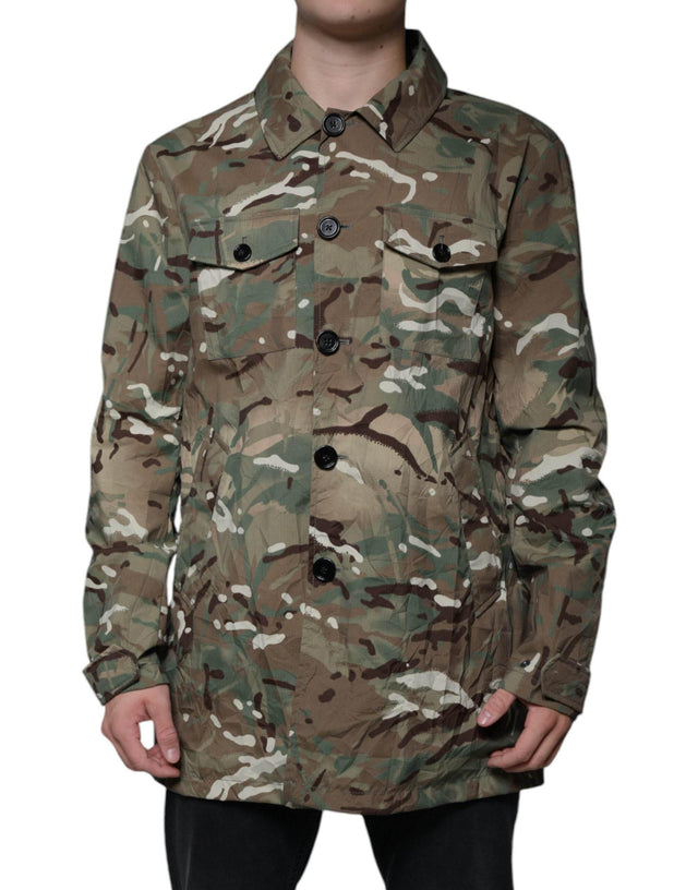 Dolce & Gabbana Multicolor Camouflage Collared Coat Jacket - Hilstor