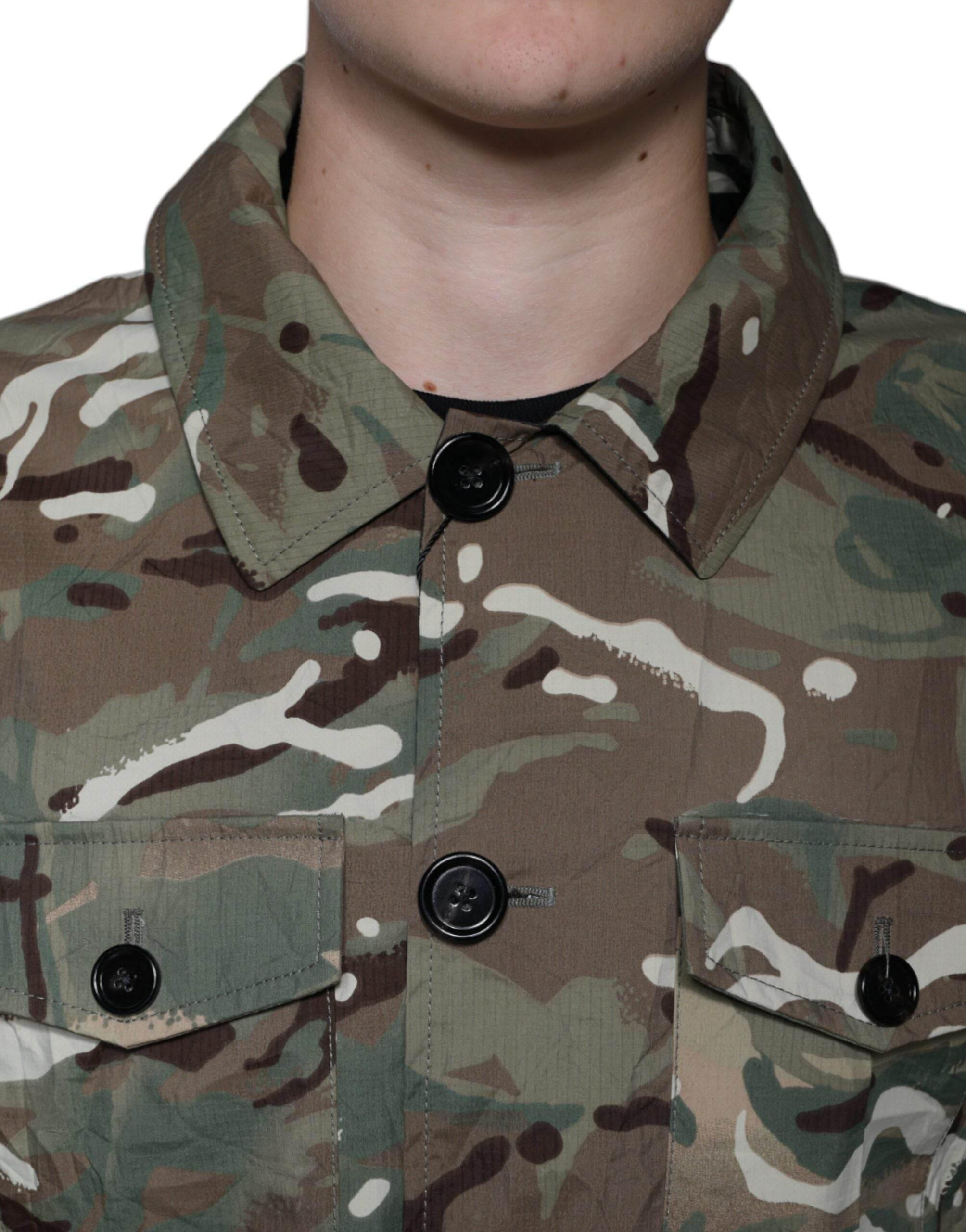 Dolce & Gabbana Multicolor Camouflage Collared Coat Jacket - Hilstor