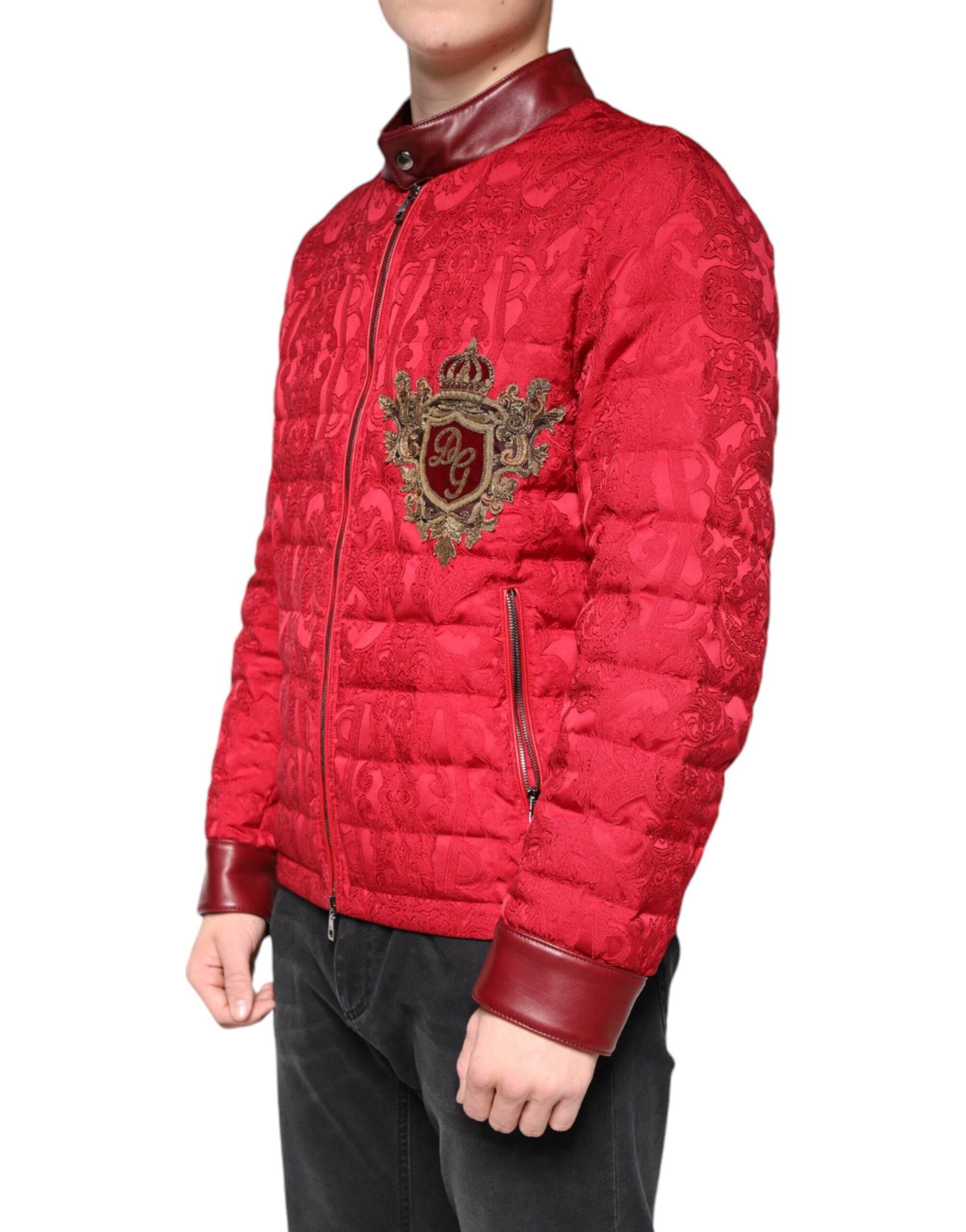 Dolce & Gabbana Red Quilted Bomber Gold Crown Logo Jacket - Hilstor