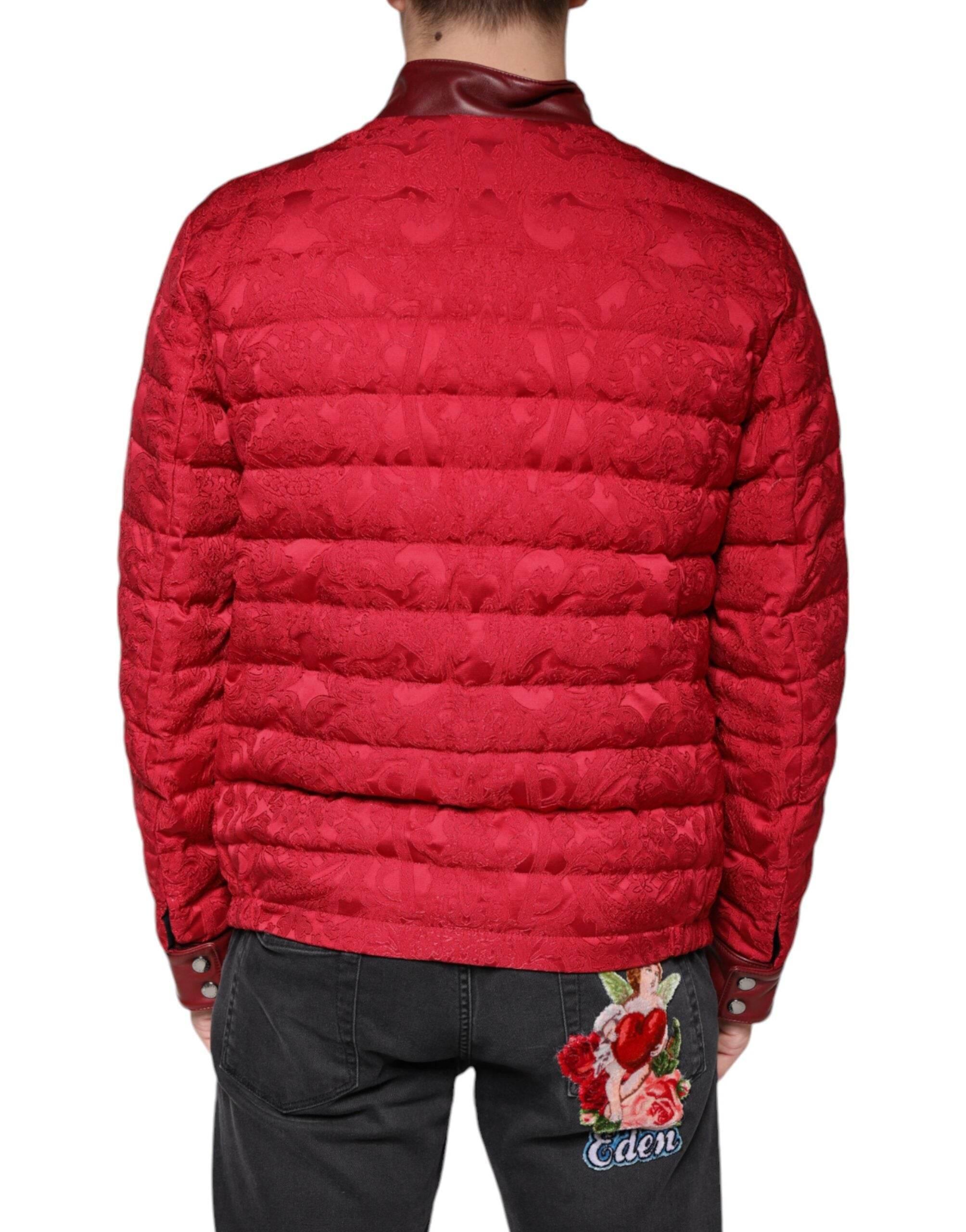 Dolce & Gabbana Red Quilted Bomber Gold Crown Logo Jacket - Hilstor