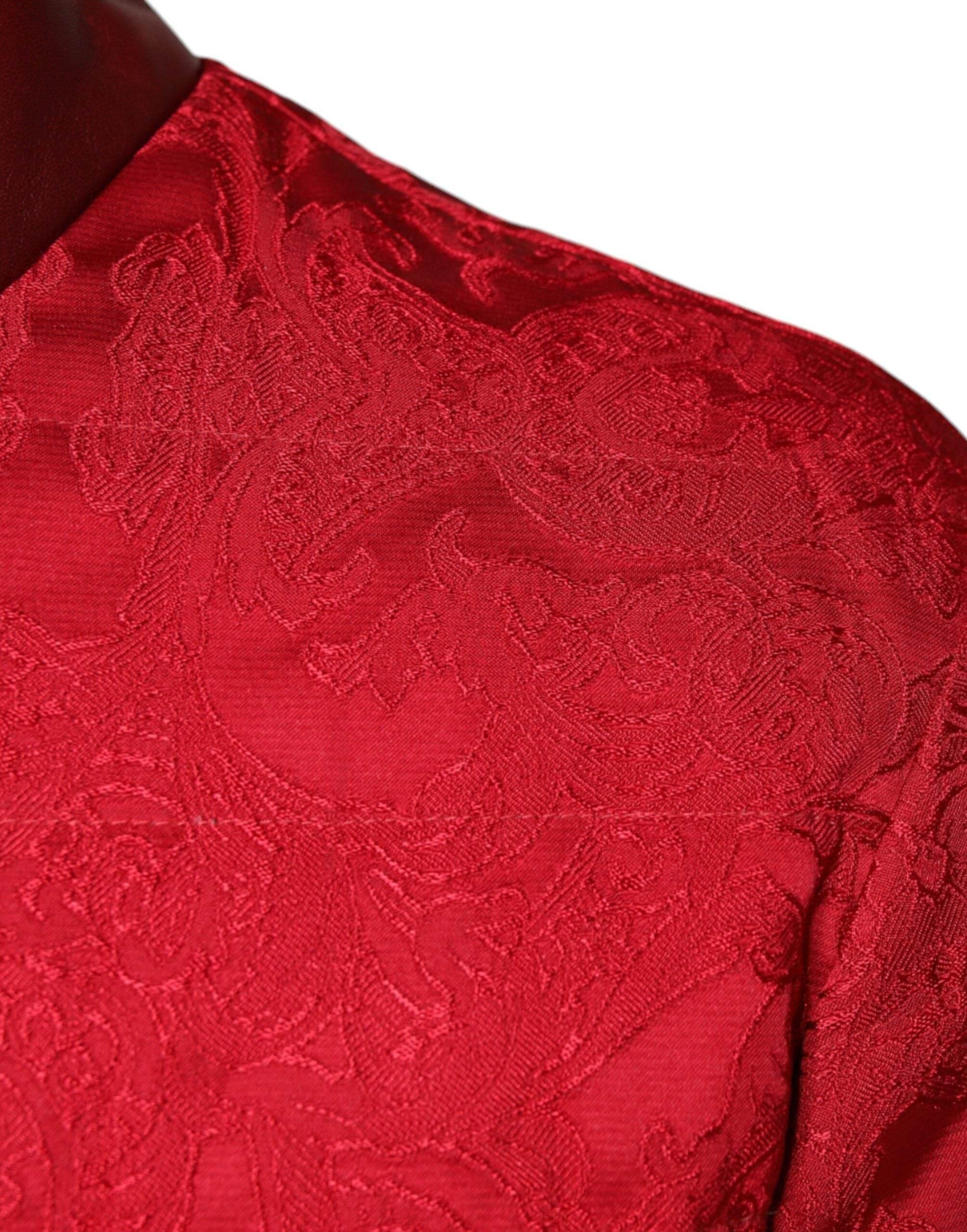 Dolce & Gabbana Red Quilted Bomber Gold Crown Logo Jacket - Hilstor