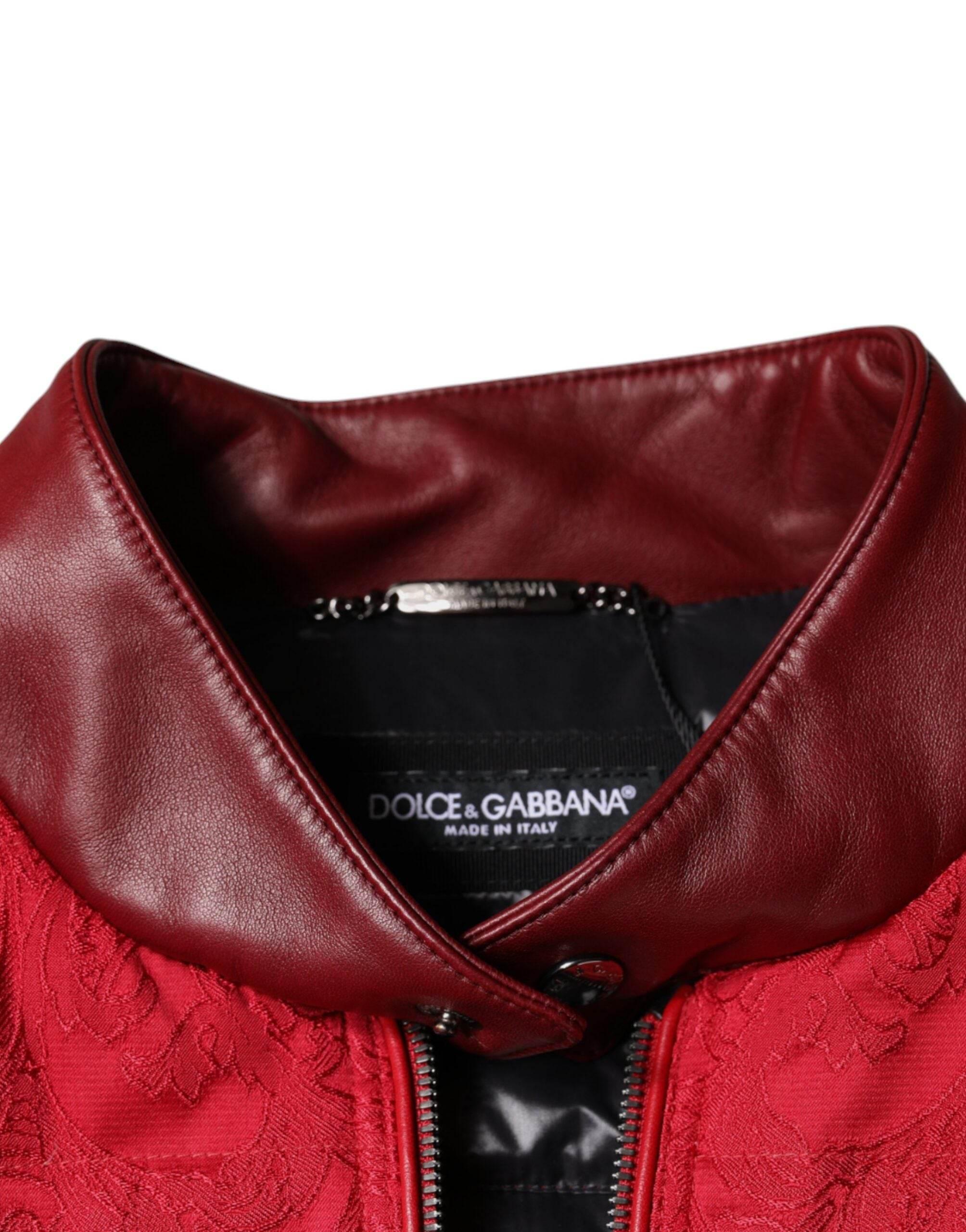 Dolce & Gabbana Red Quilted Bomber Gold Crown Logo Jacket - Hilstor