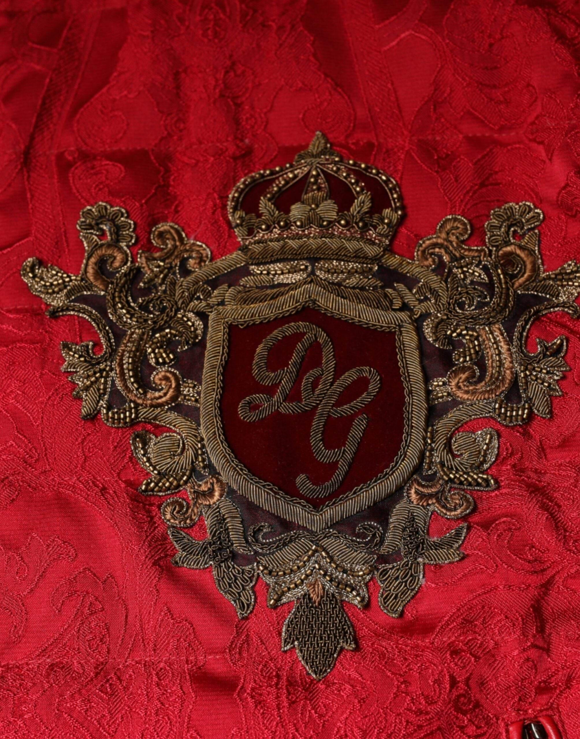 Dolce & Gabbana Red Quilted Bomber Gold Crown Logo Jacket - Hilstor