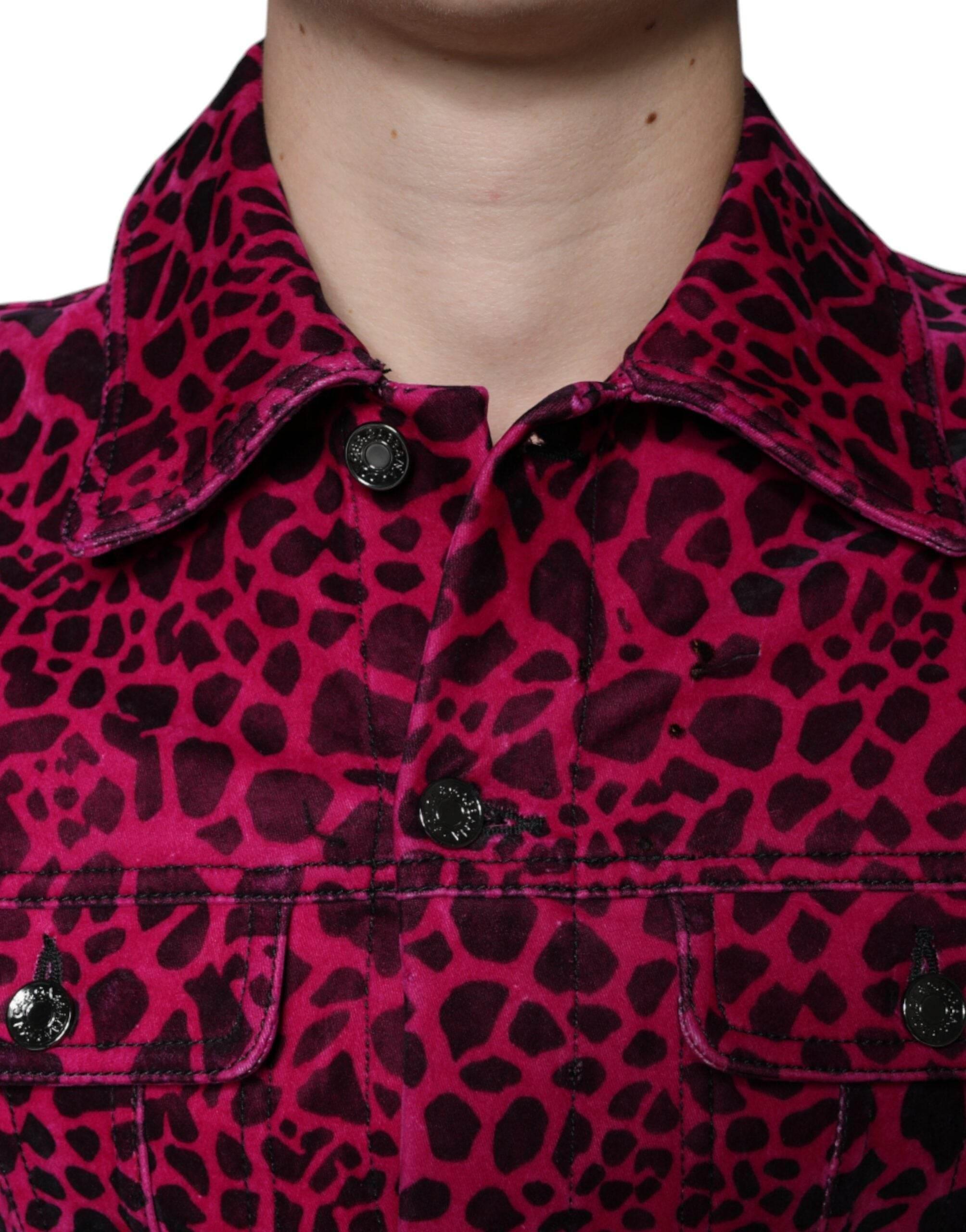 Dolce & Gabbana Fuchsia Leopard Button Down Collared Jacket - Hilstor