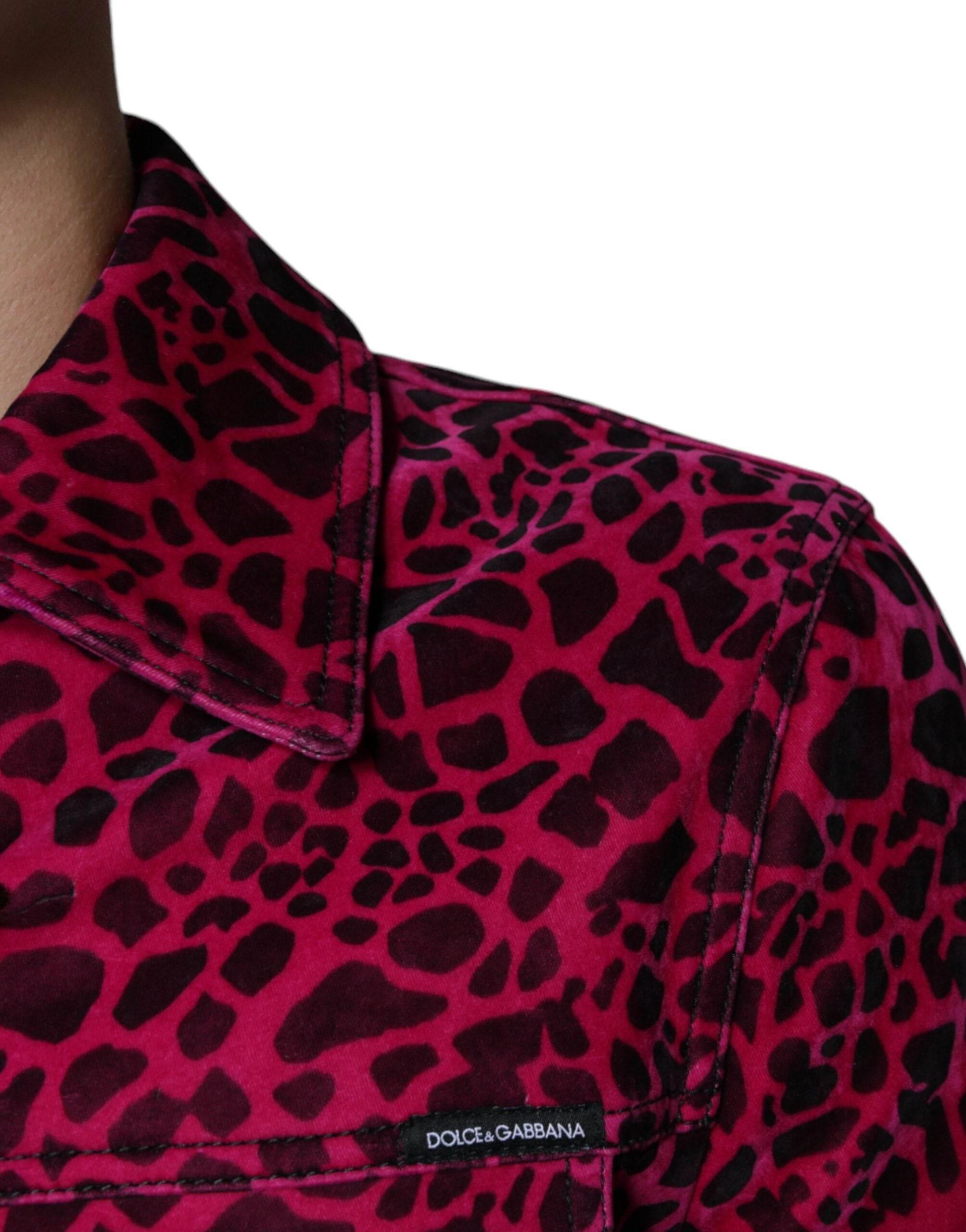 Dolce & Gabbana Fuchsia Leopard Button Down Collared Jacket - Hilstor