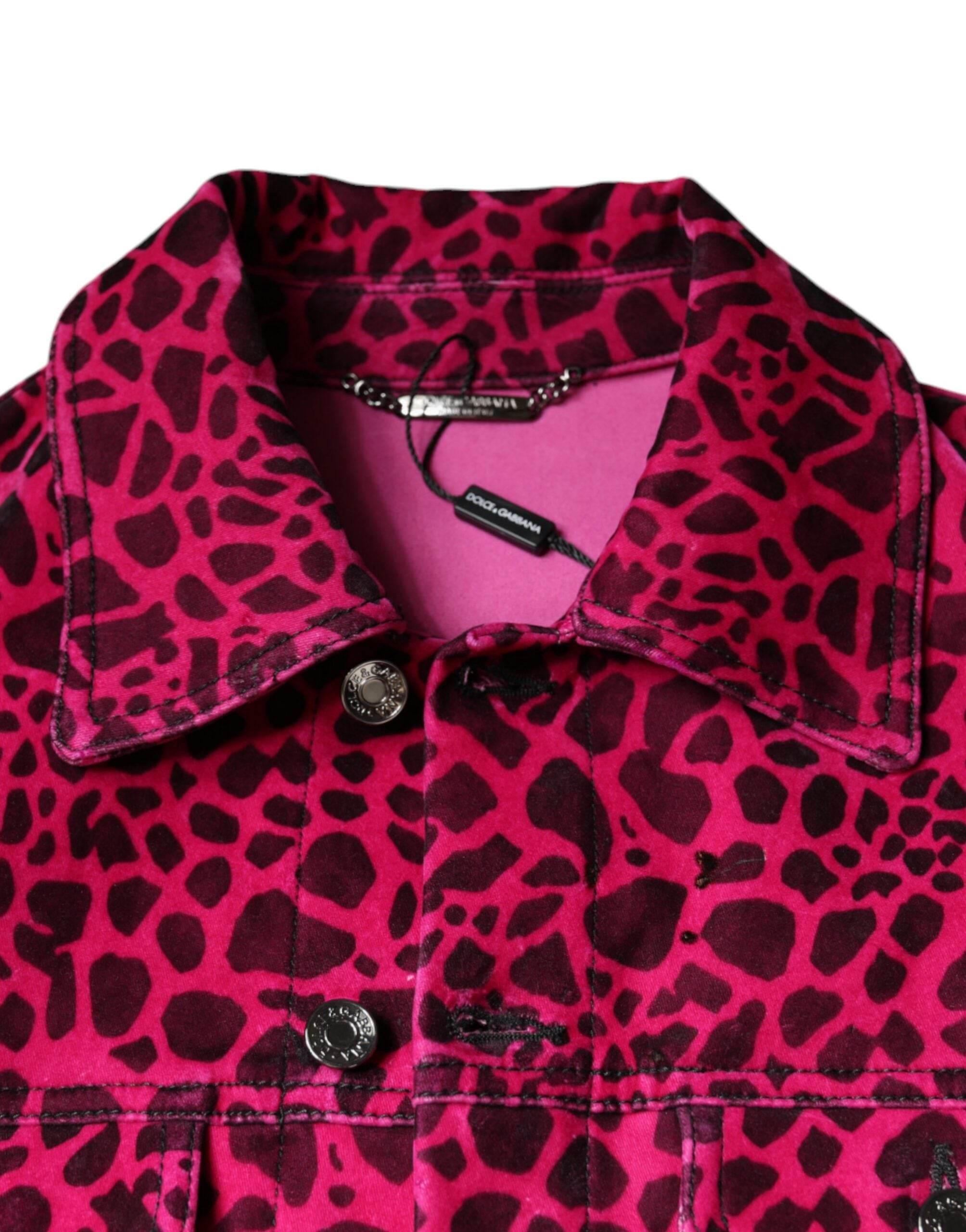 Dolce & Gabbana Fuchsia Leopard Button Down Collared Jacket - Hilstor