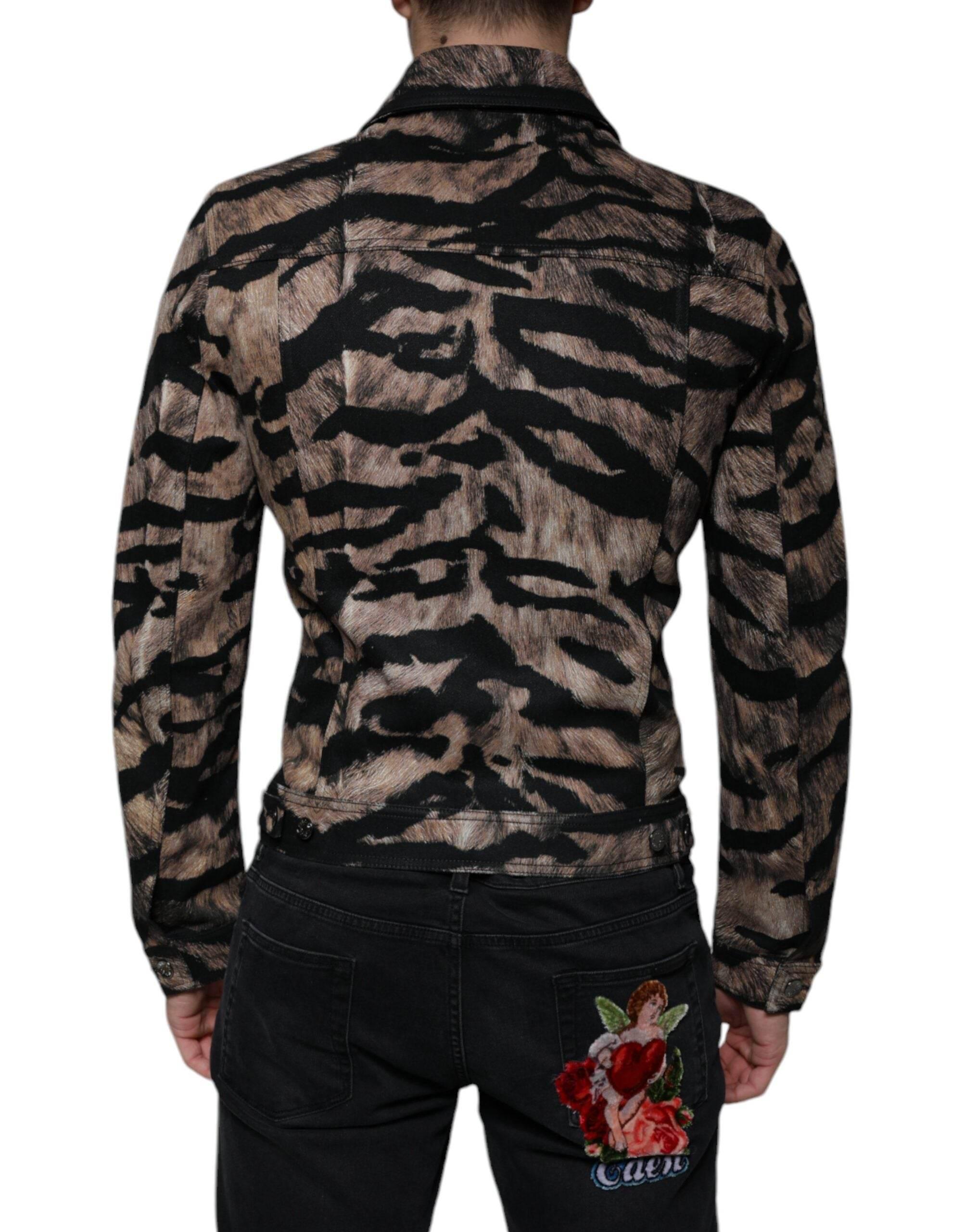Dolce & Gabbana Brown Tiger Button Down Collared Jacket - Hilstor