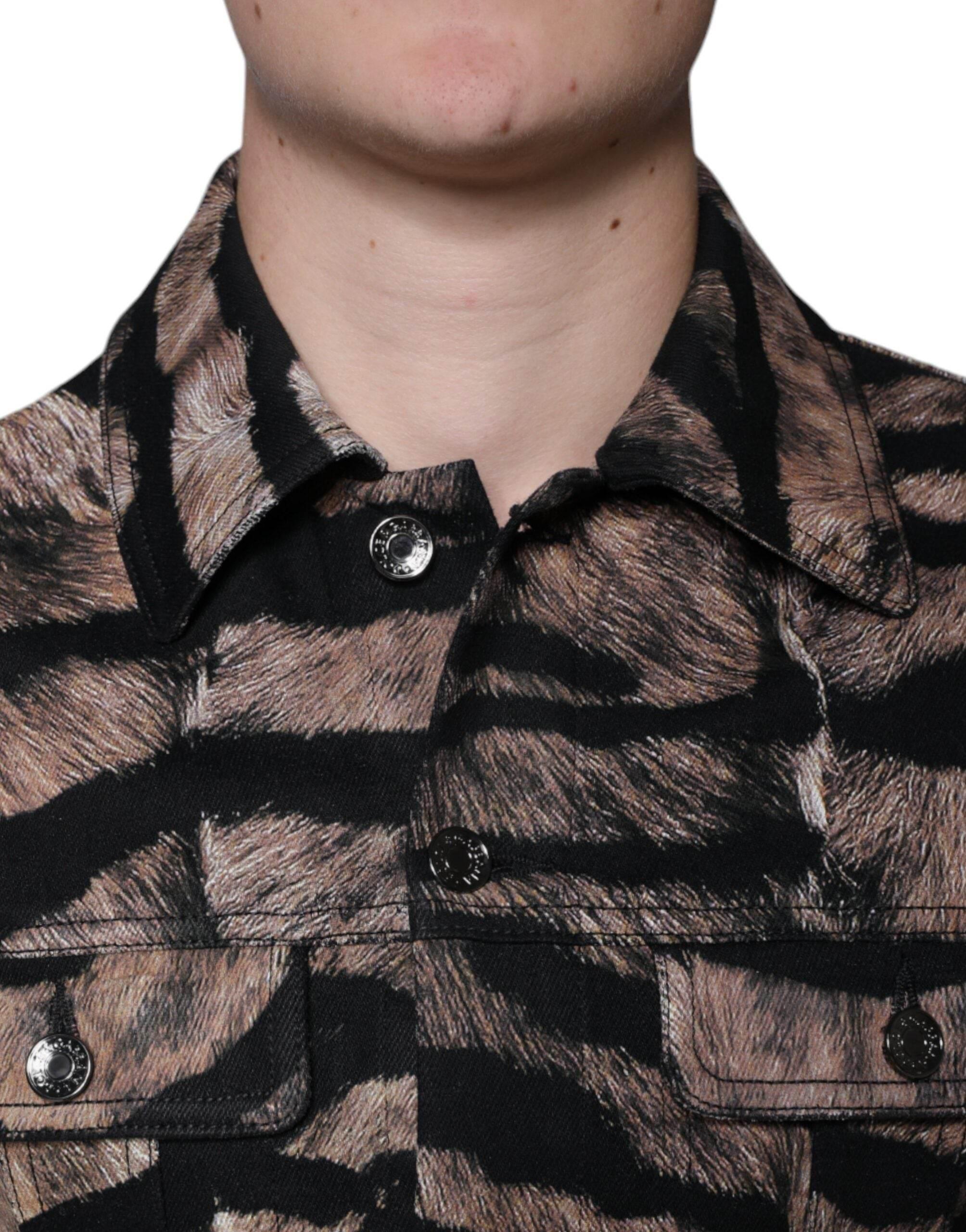 Dolce & Gabbana Brown Tiger Button Down Collared Jacket - Hilstor