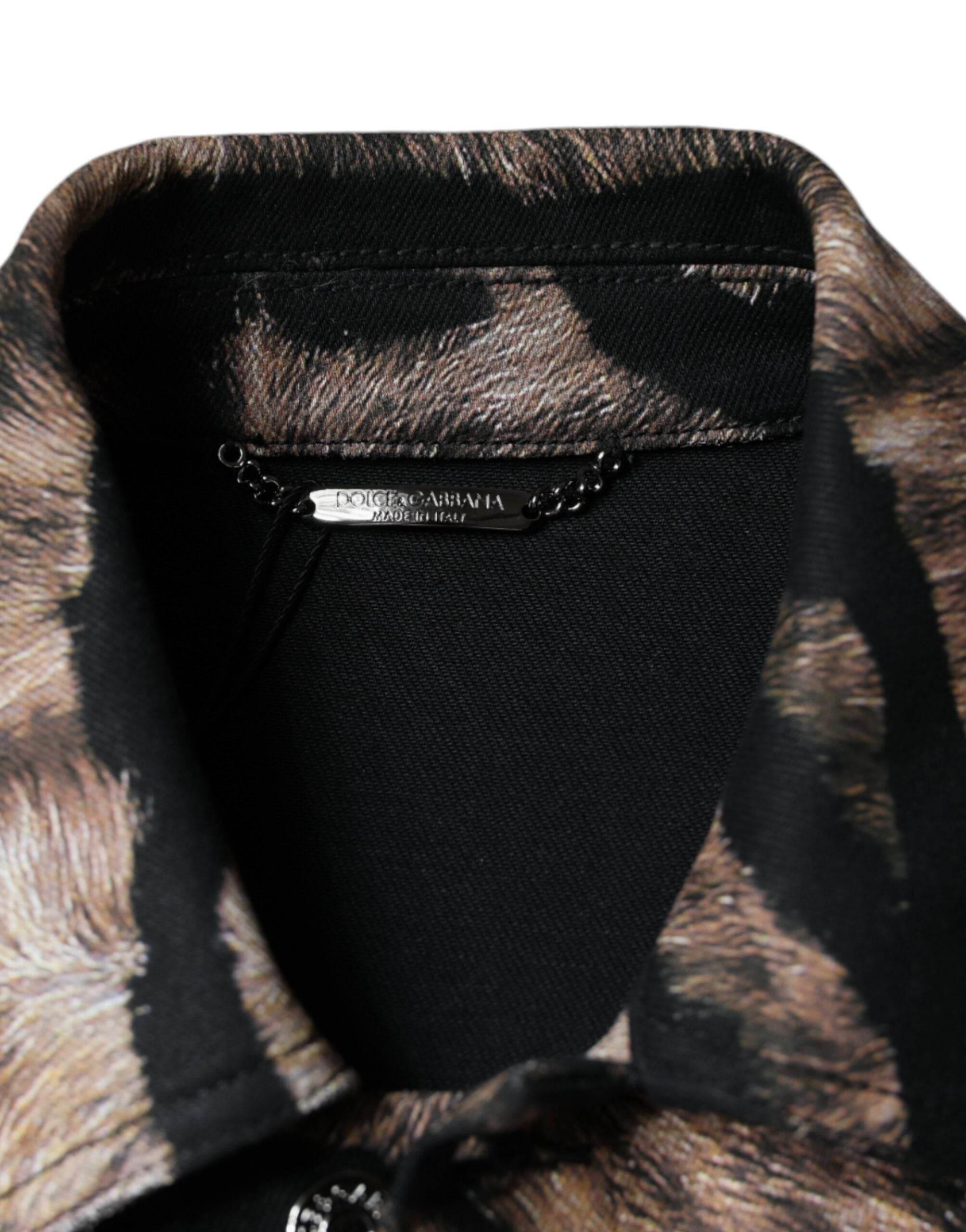 Dolce & Gabbana Brown Tiger Button Down Collared Jacket - Hilstor