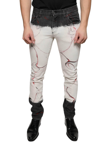 Dolce & Gabbana Black White Printed Skinny Men Denim Jeans - Hilstor