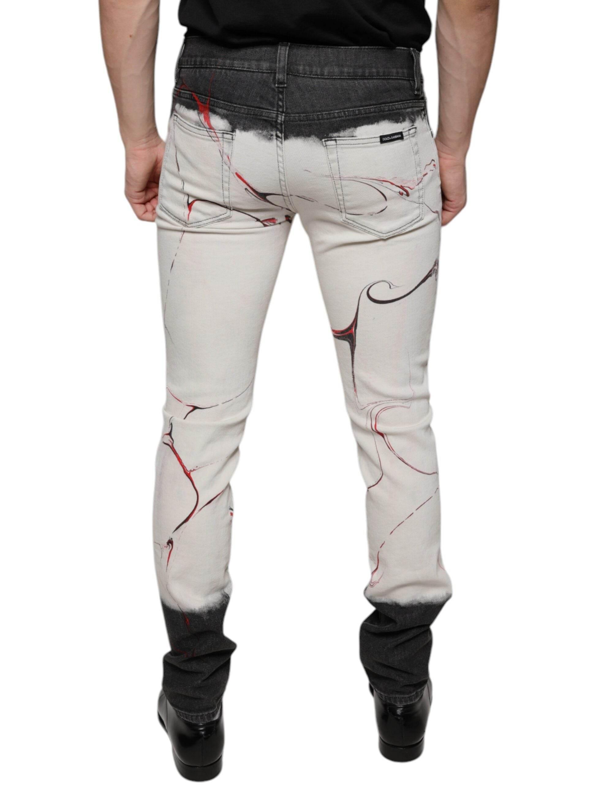 Dolce & Gabbana Black White Printed Skinny Men Denim Jeans - Hilstor