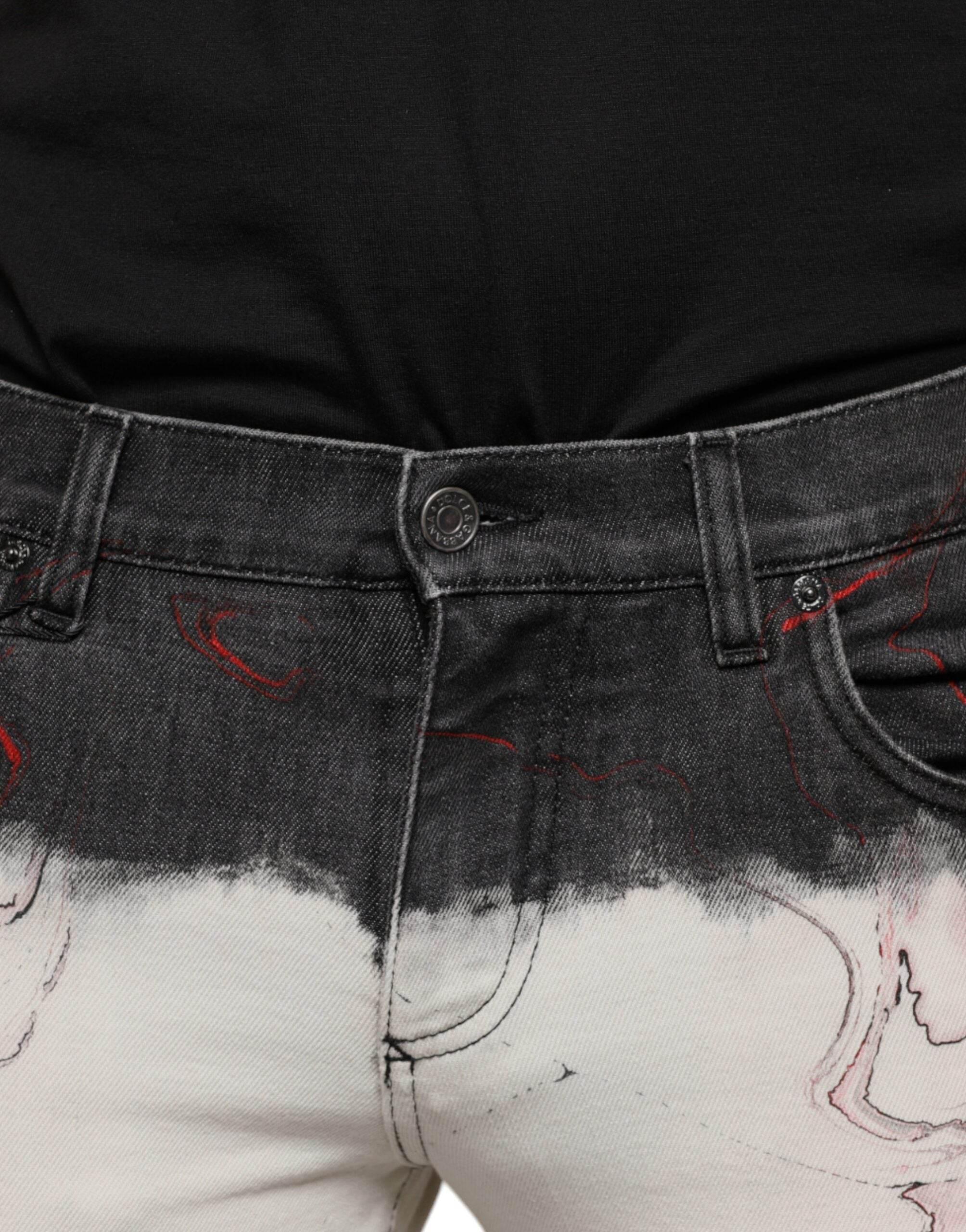 Dolce & Gabbana Black White Printed Skinny Men Denim Jeans - Hilstor