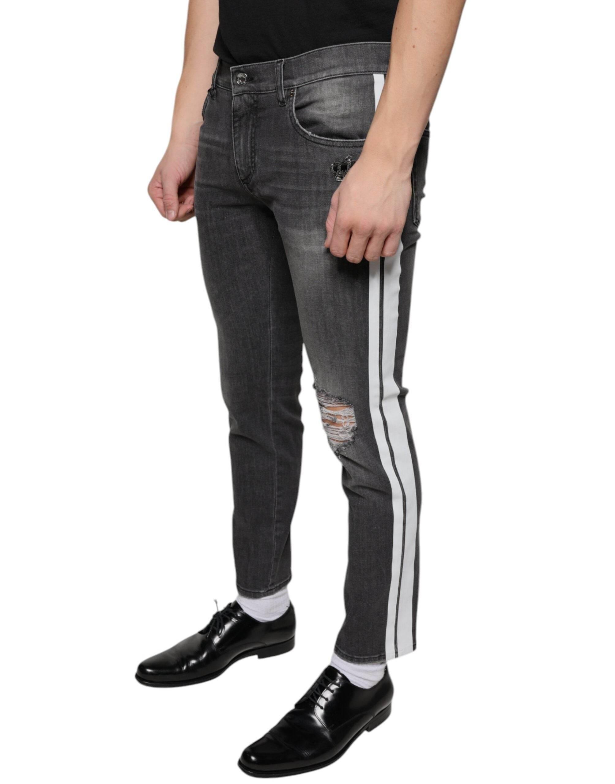 Dolce & Gabbana Black Tattered Cotton Skinny Men Denim Jeans - Hilstor