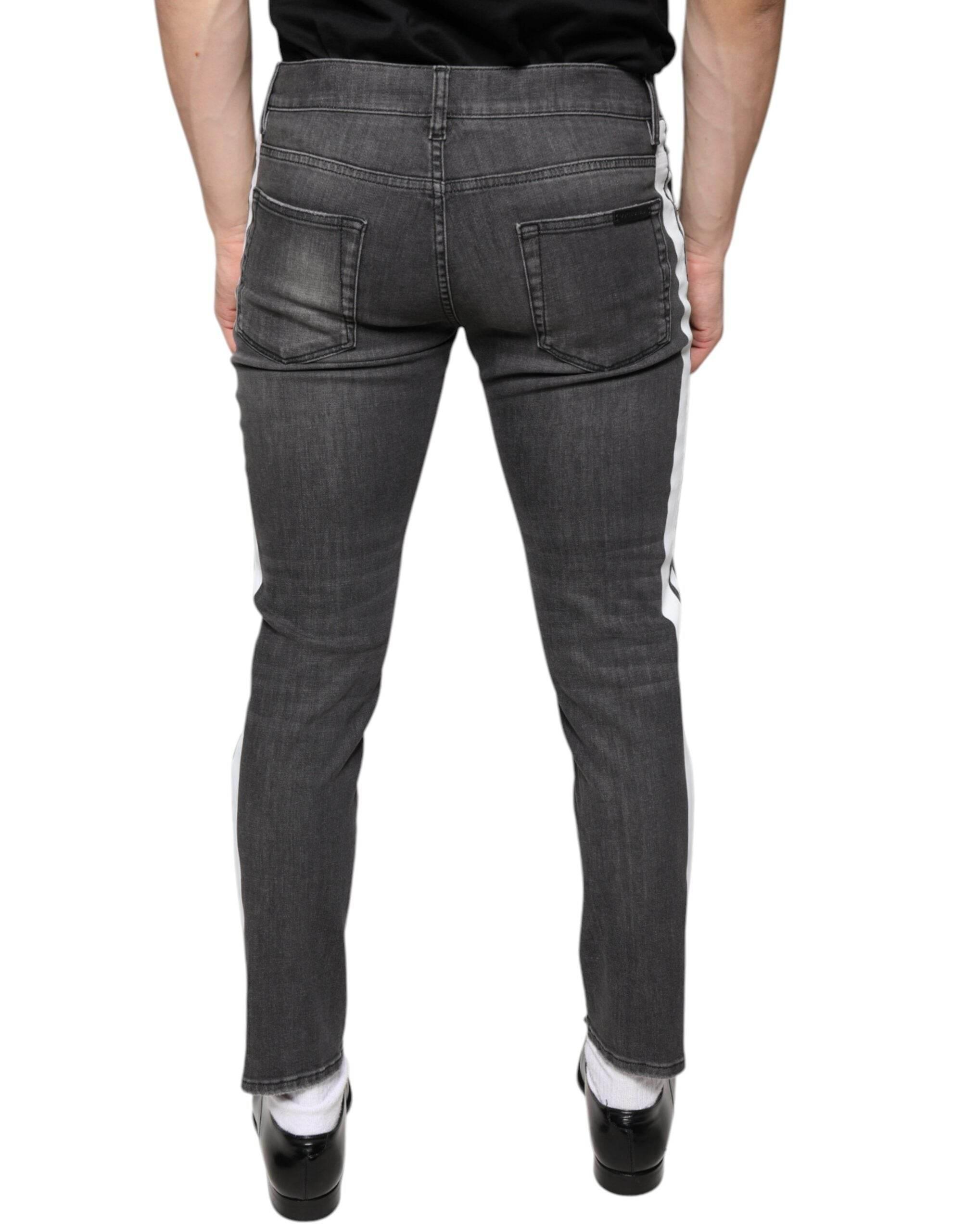 Dolce & Gabbana Black Tattered Cotton Skinny Men Denim Jeans - Hilstor