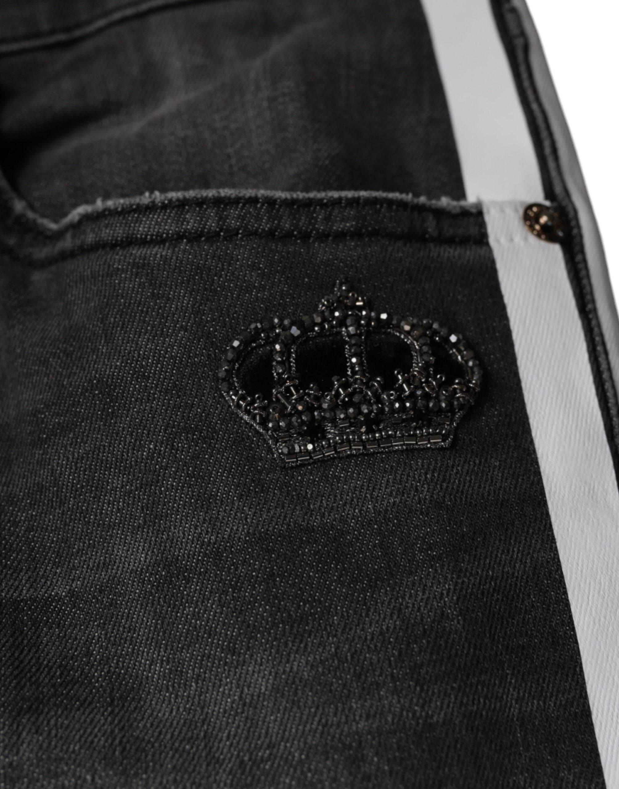 Dolce & Gabbana Black Tattered Cotton Skinny Men Denim Jeans - Hilstor