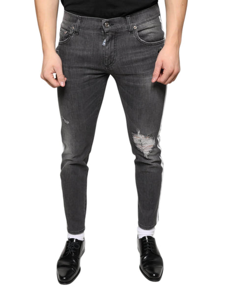 Dolce & Gabbana Black Tattered Cotton Skinny Men Denim Jeans - Hilstor