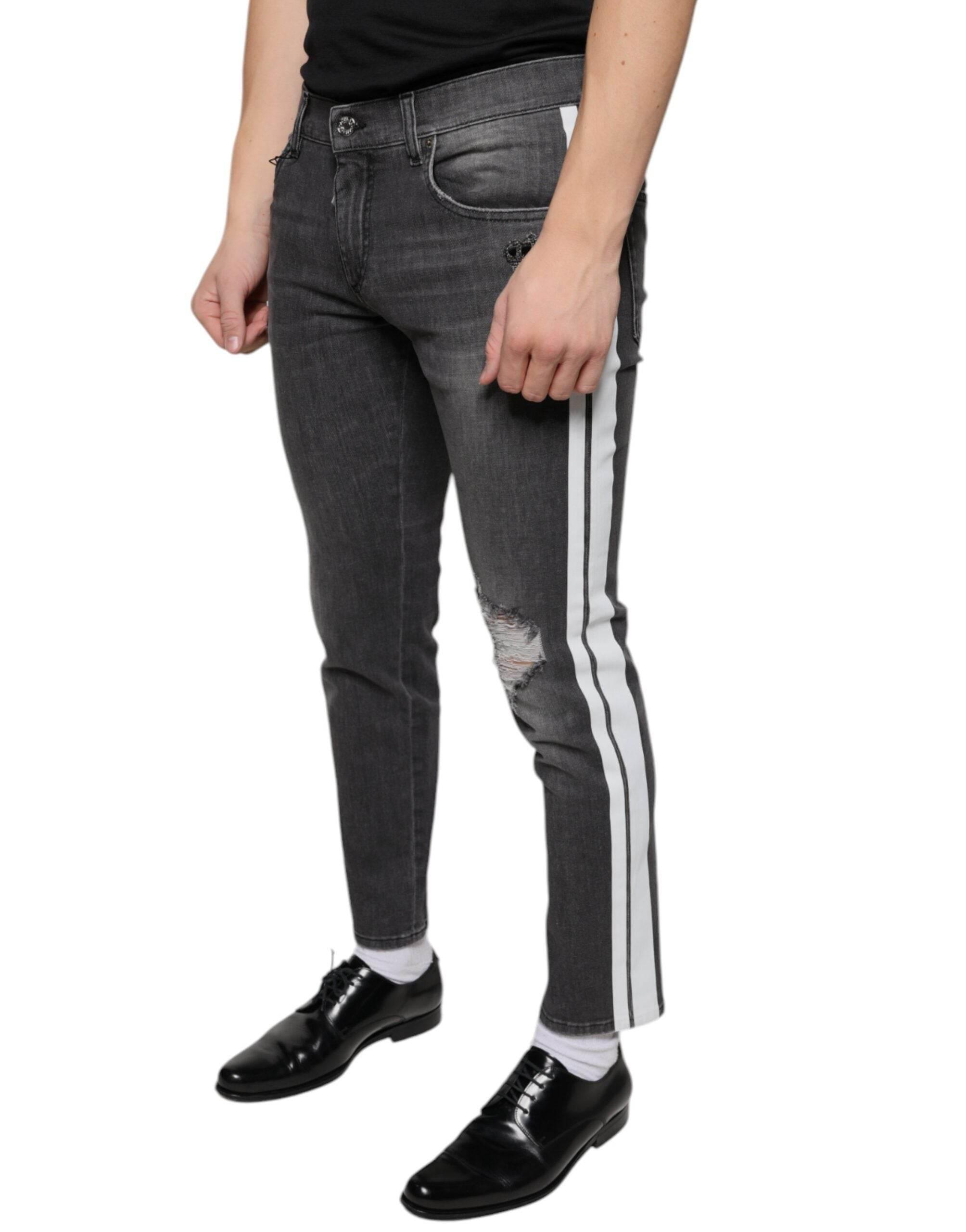 Dolce & Gabbana Black Tattered Cotton Skinny Men Denim Jeans - Hilstor