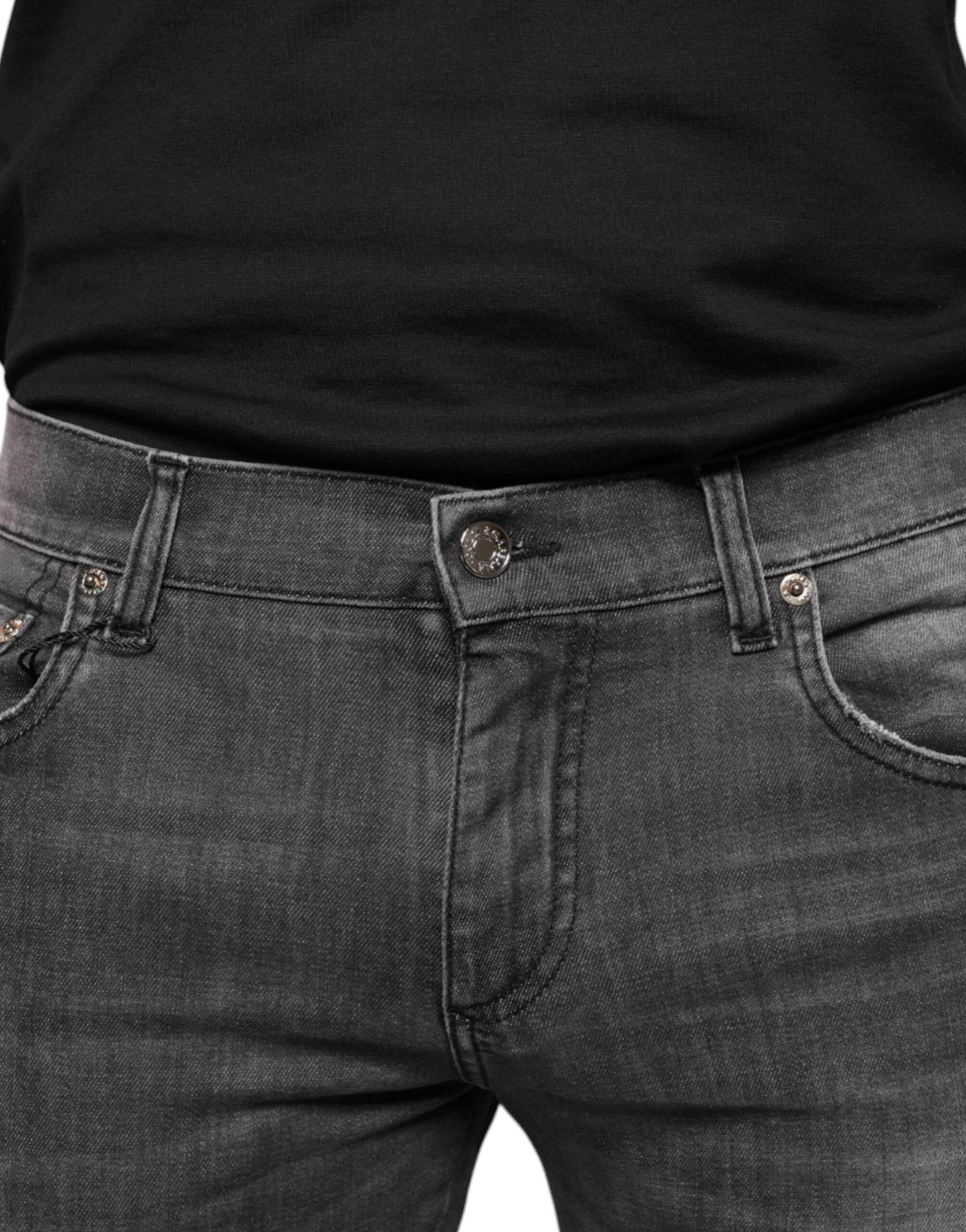 Dolce & Gabbana Black Tattered Cotton Skinny Men Denim Jeans - Hilstor