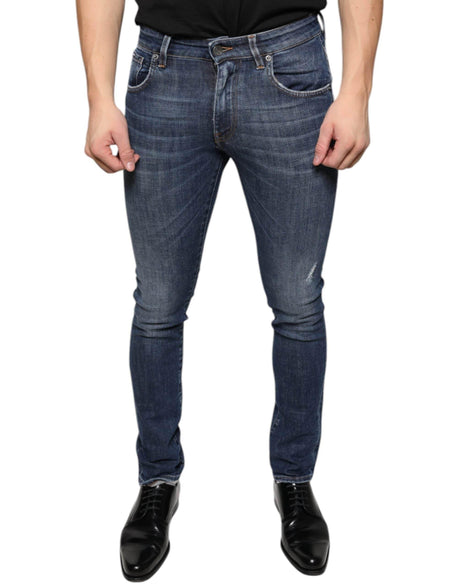 Dolce & Gabbana Dark Blue Washed Cotton Skinny Denim Jeans - Hilstor