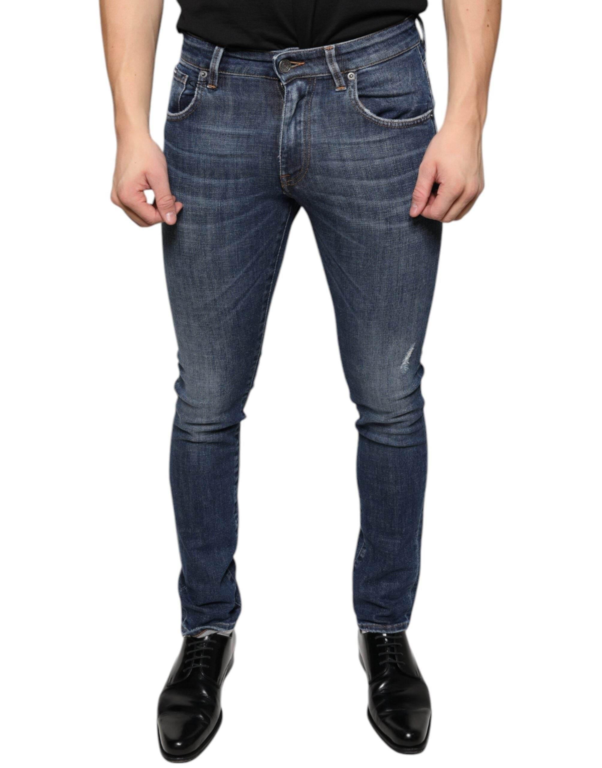 Dolce & Gabbana Dark Blue Washed Cotton Skinny Denim Jeans - Hilstor