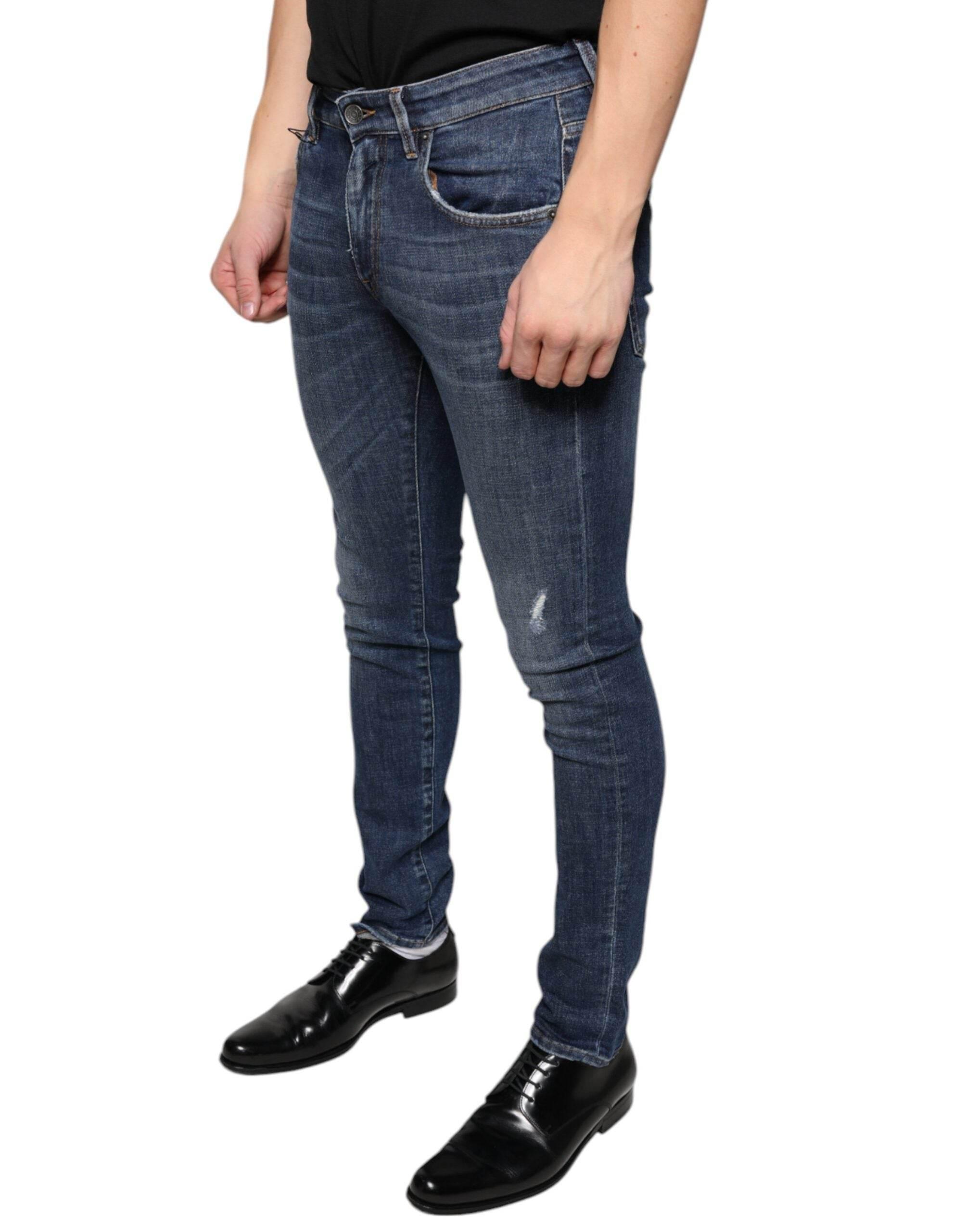 Dolce & Gabbana Dark Blue Washed Cotton Skinny Denim Jeans - Hilstor