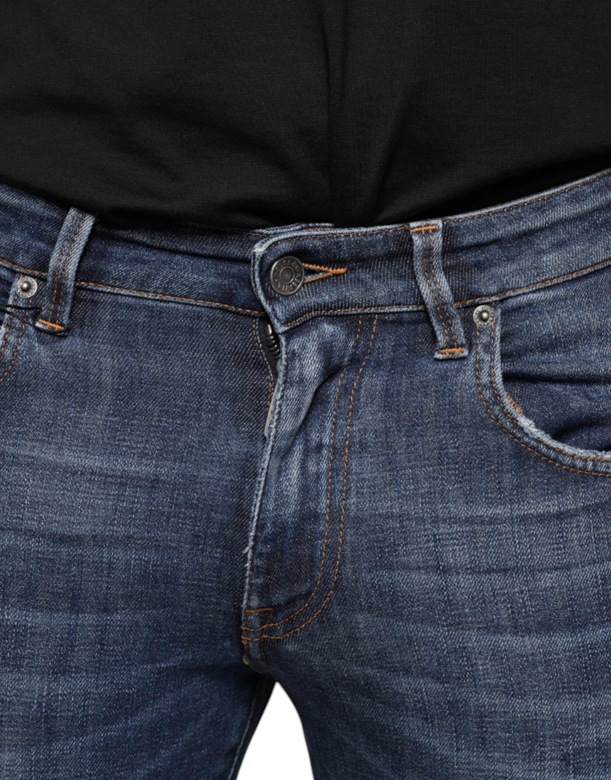 Dolce & Gabbana Dark Blue Washed Cotton Skinny Denim Jeans - Hilstor