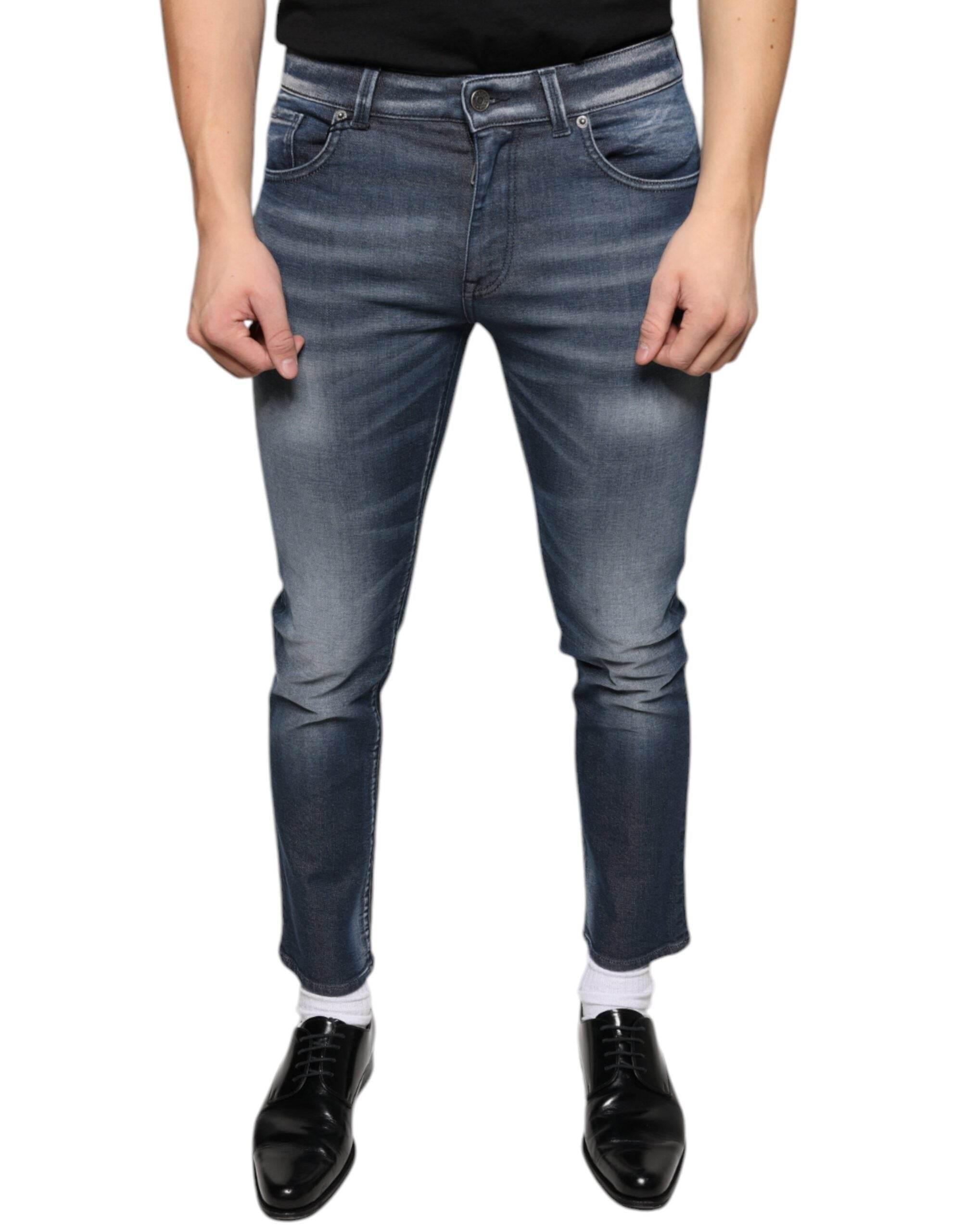 Dolce & Gabbana Dark Blue Washed Cotton Skinny Denim Jeans - Hilstor