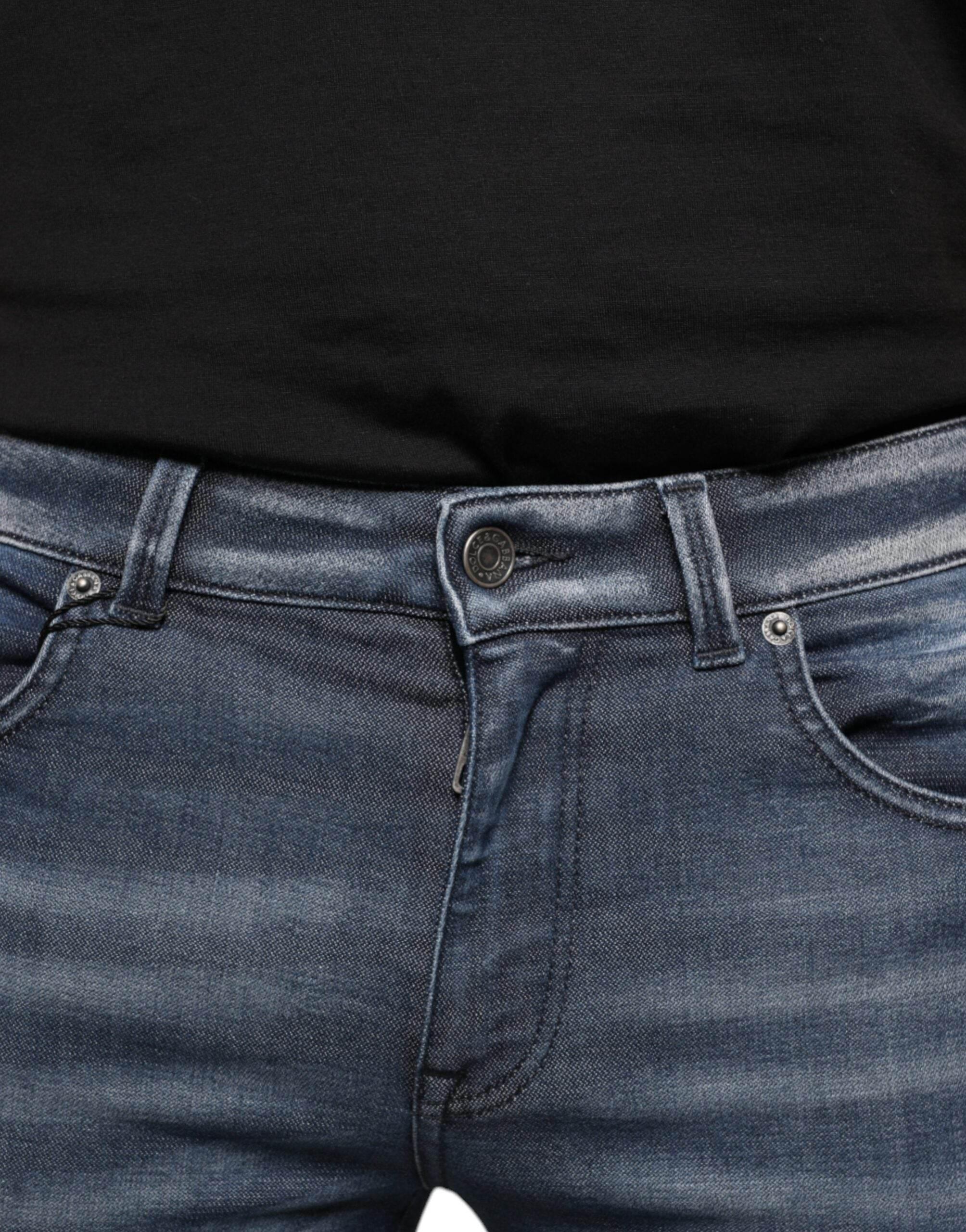 Dolce & Gabbana Dark Blue Washed Cotton Skinny Denim Jeans - Hilstor
