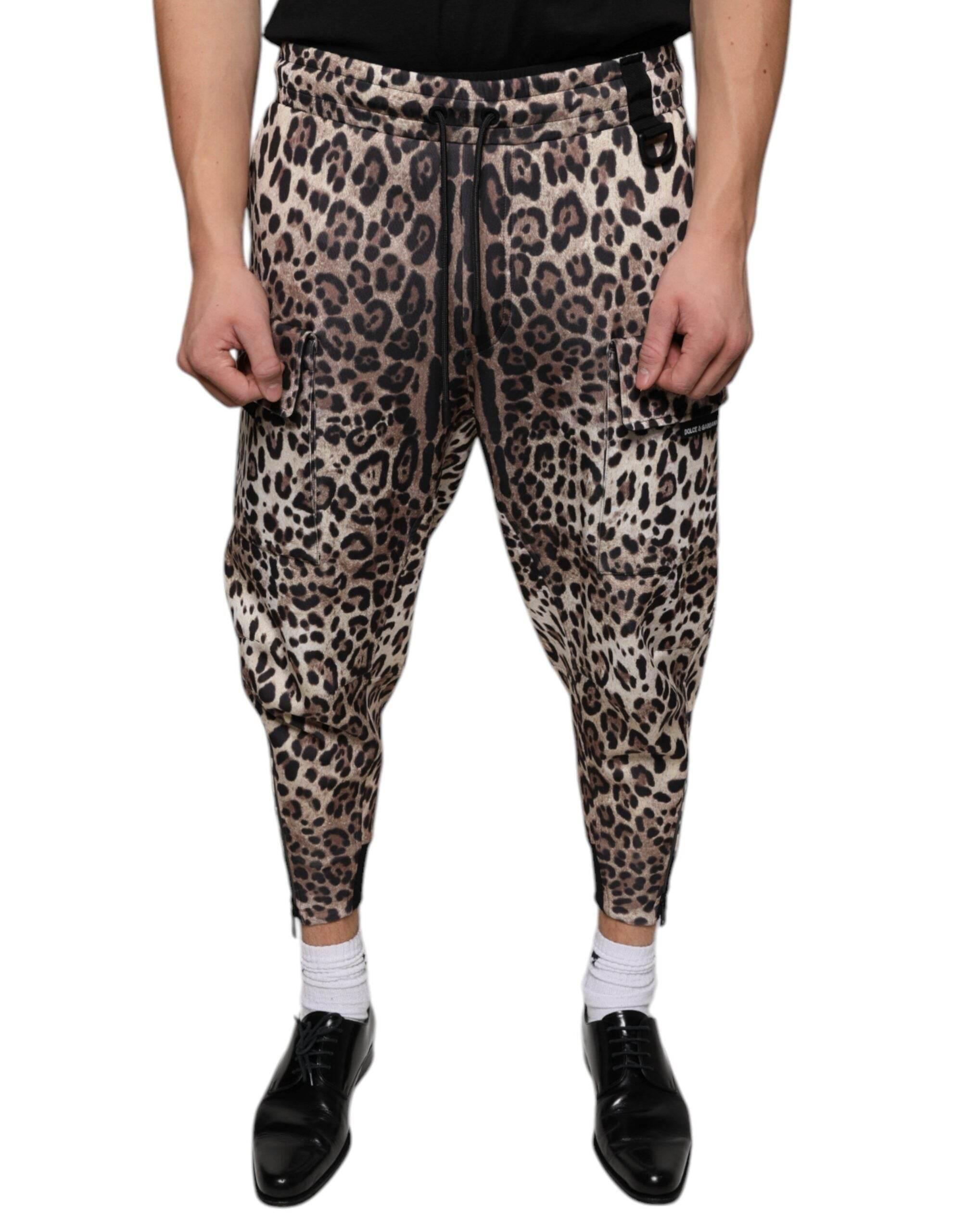 Dolce & Gabbana Brown Leopard Polyester Jogger Pants - Hilstor