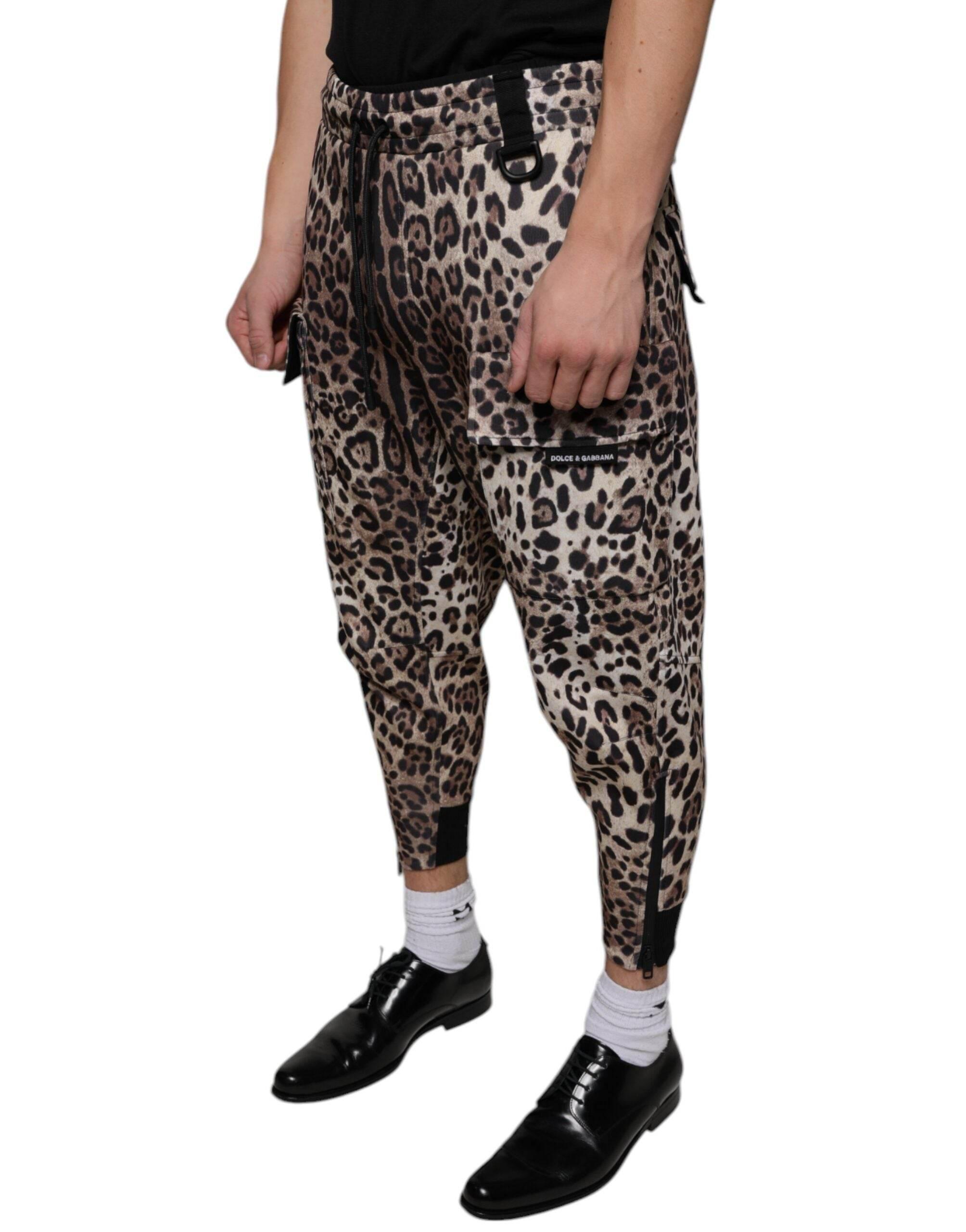 Dolce & Gabbana Brown Leopard Polyester Jogger Pants - Hilstor