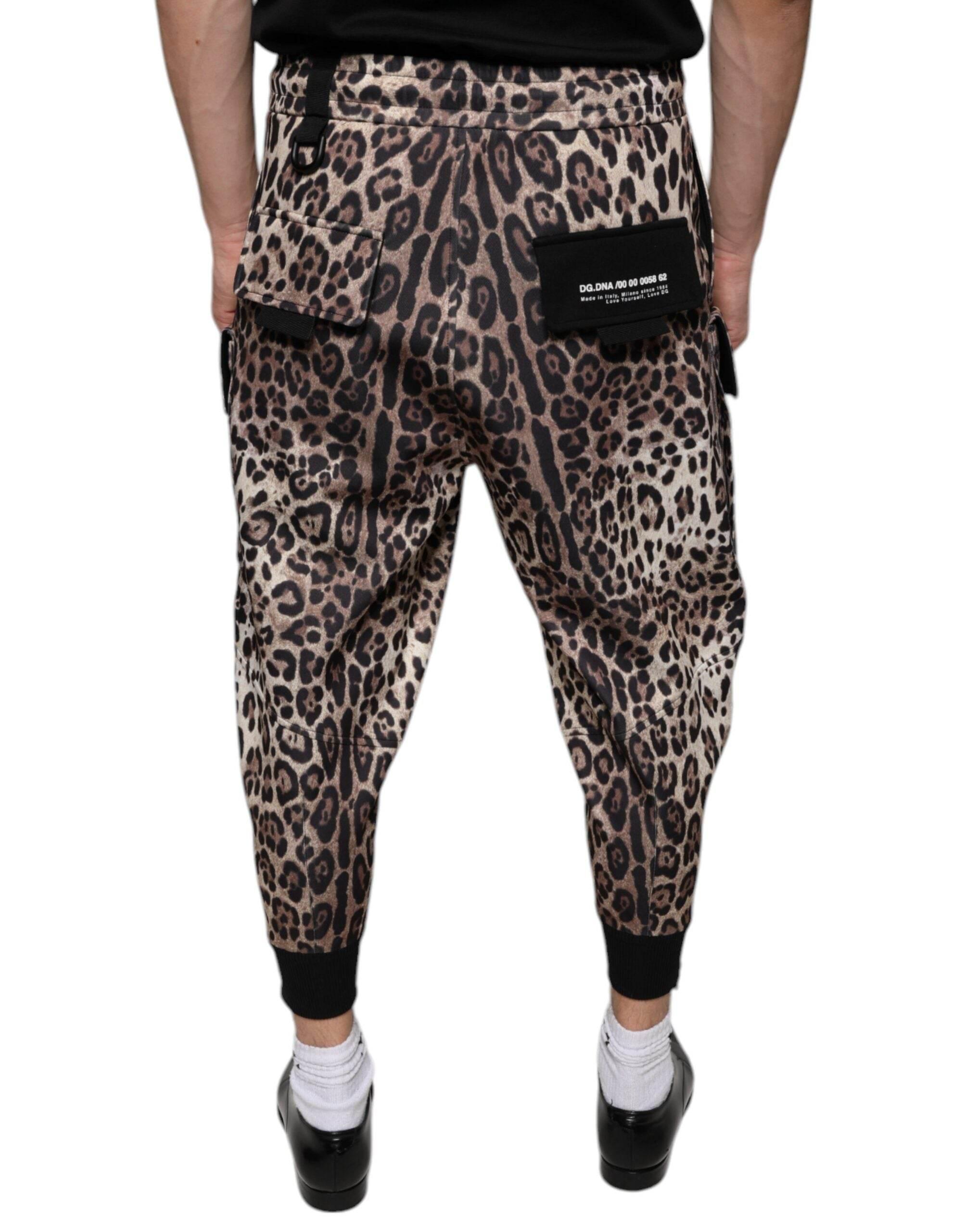 Dolce & Gabbana Brown Leopard Polyester Jogger Pants - Hilstor