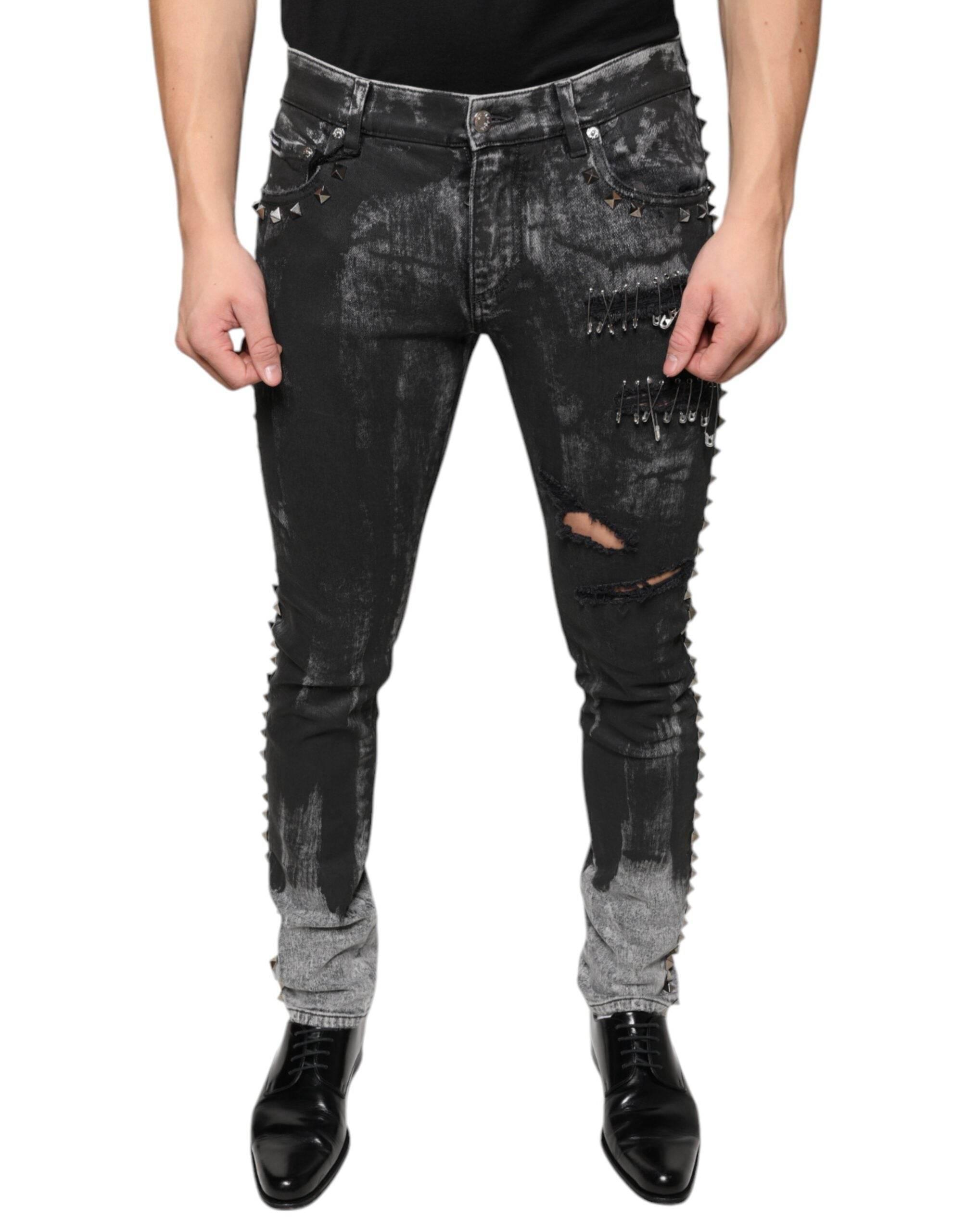 Dolce & Gabbana Black Embellished Cotton Skinny Denim Jeans - Hilstor