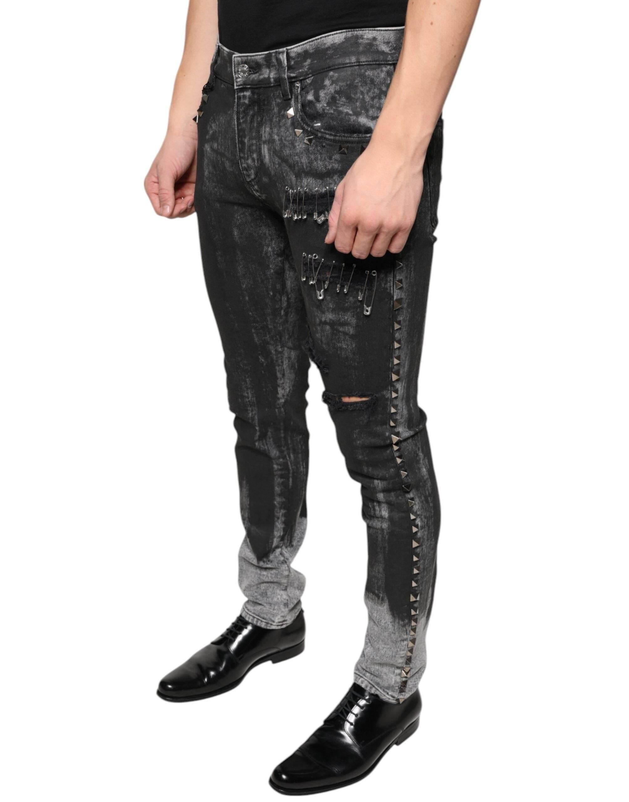 Dolce & Gabbana Black Embellished Cotton Skinny Denim Jeans - Hilstor