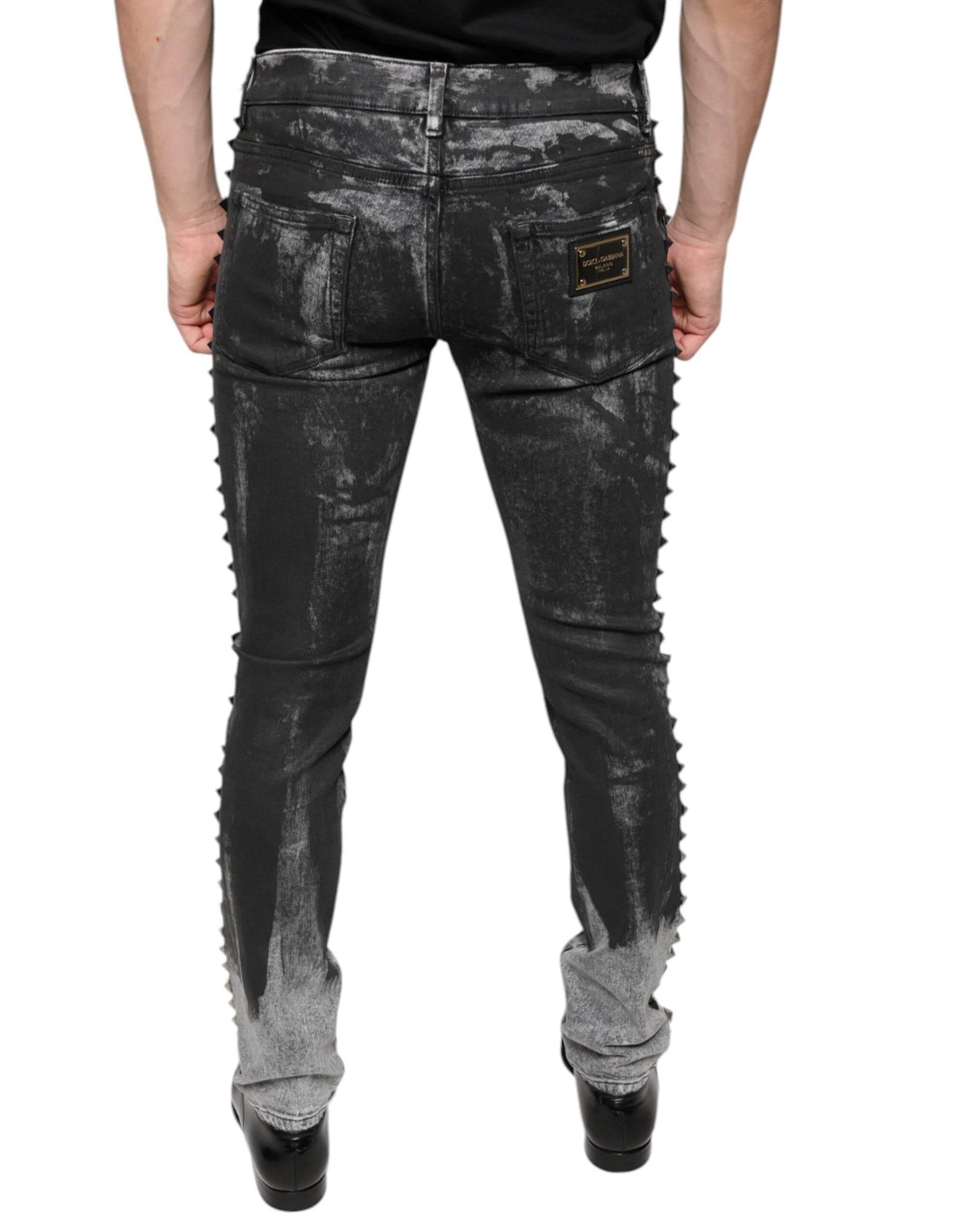 Dolce & Gabbana Black Embellished Cotton Skinny Denim Jeans - Hilstor