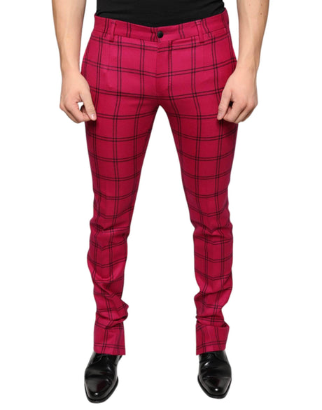 Dolce & Gabbana Pink Checkered Wool Skinny Pants - Hilstor