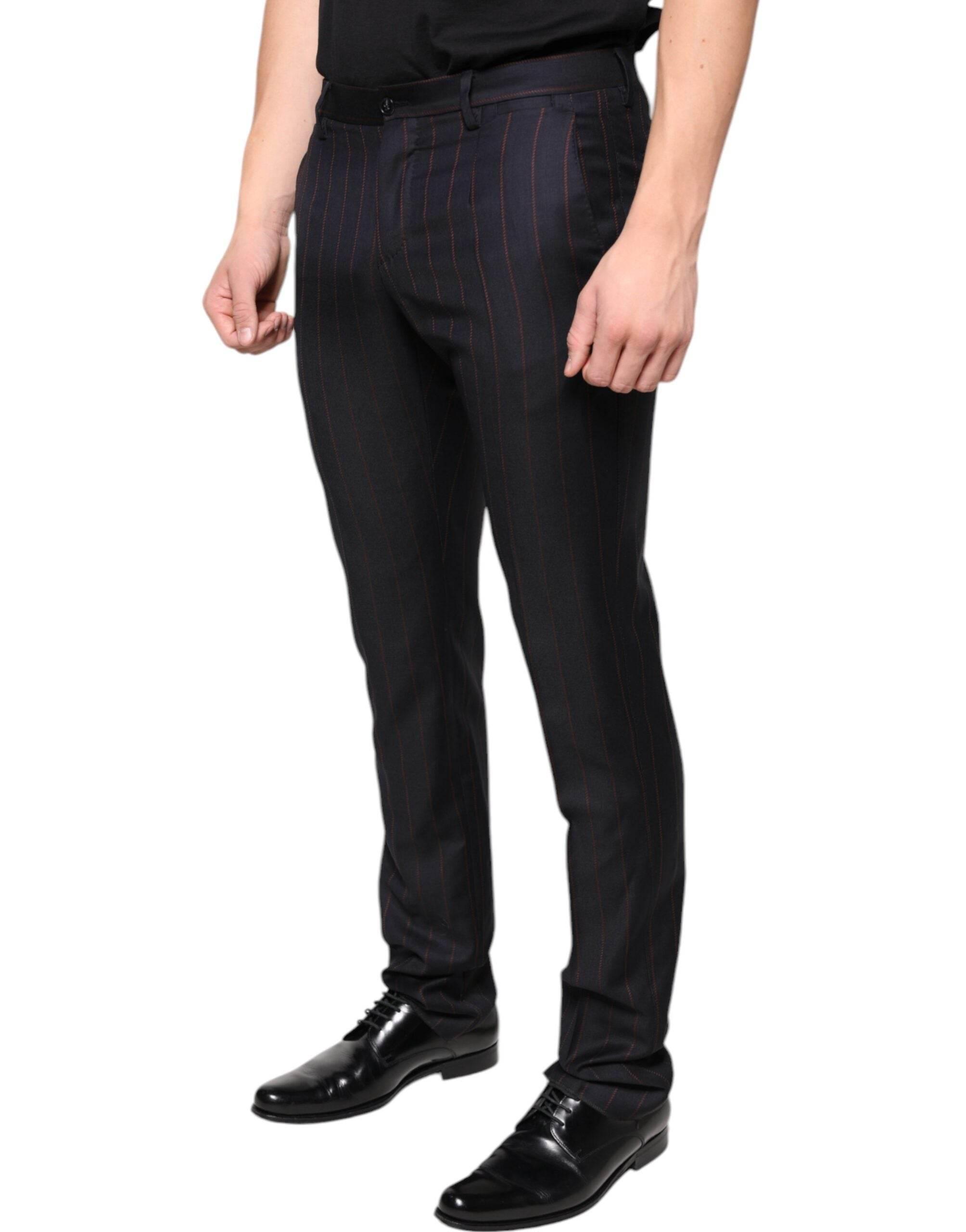 Dolce & Gabbana Black Stripes Skinny Men Dress Pants - Hilstor