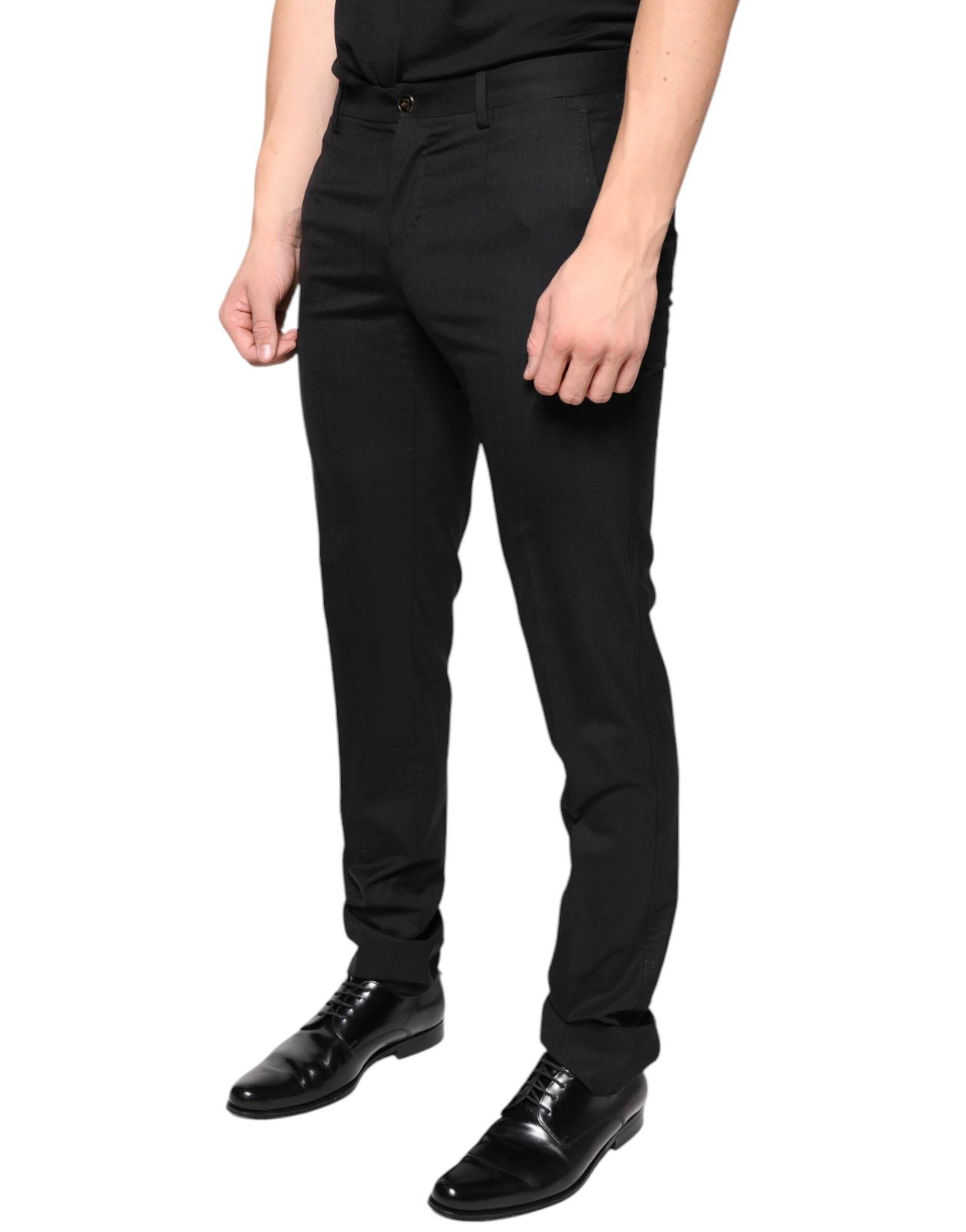 Dolce & Gabbana Black Wool Skinny Men Dress Pants - Hilstor