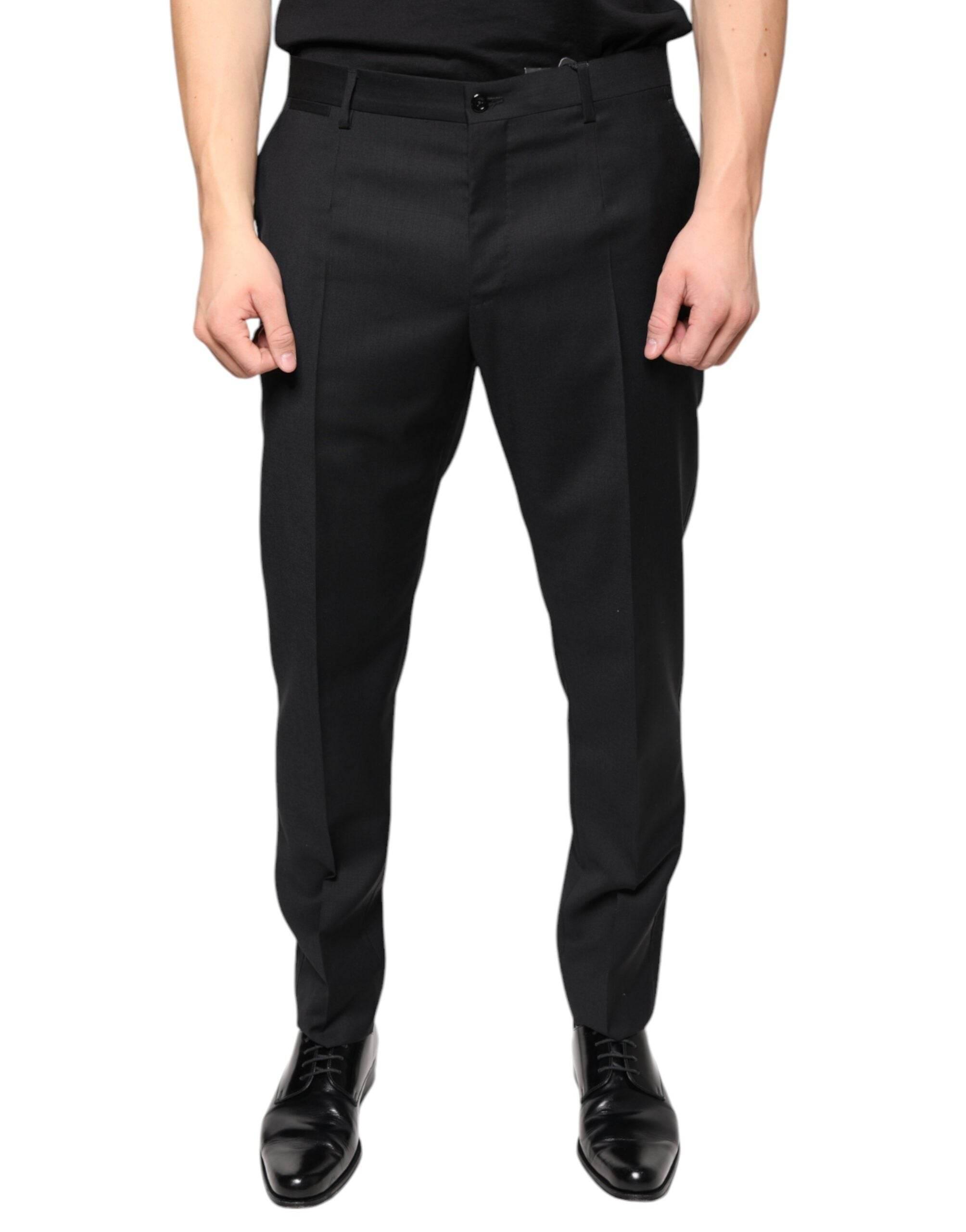 Dolce & Gabbana Black Wool Skinny Men Dress Pants - Hilstor