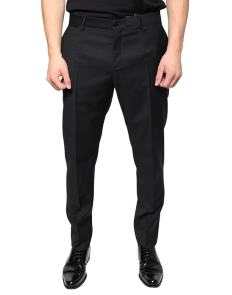 Dolce & Gabbana Black Wool Skinny Men Dress Pants - Hilstor