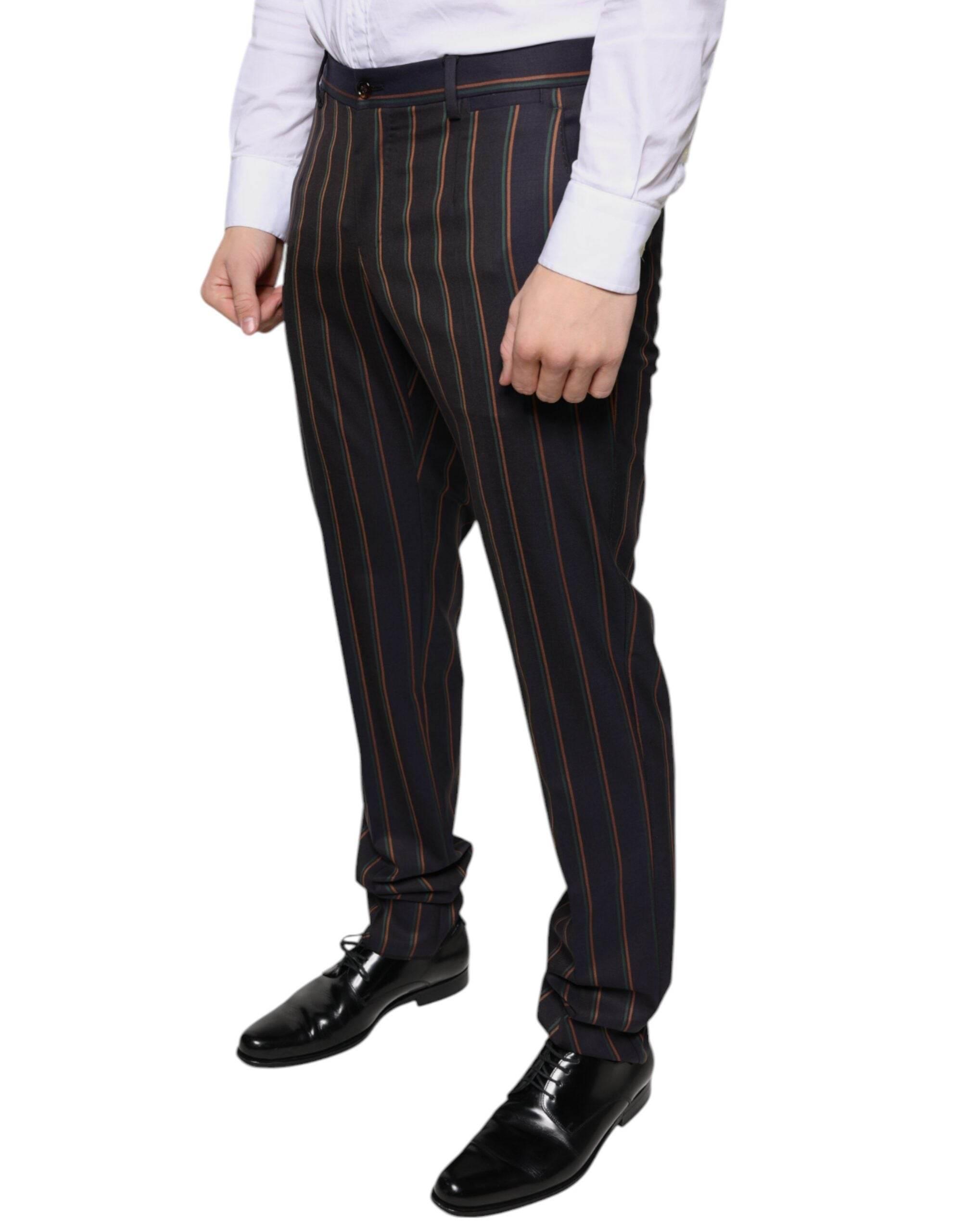 Dolce & Gabbana Brown Stripes Skinny Men Dress Pants - Hilstor