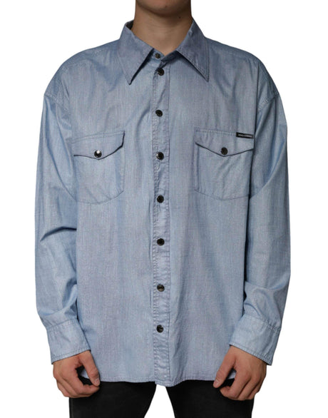 Dolce & Gabbana Light Blue Cotton Button Down Casual Shirt - Hilstor