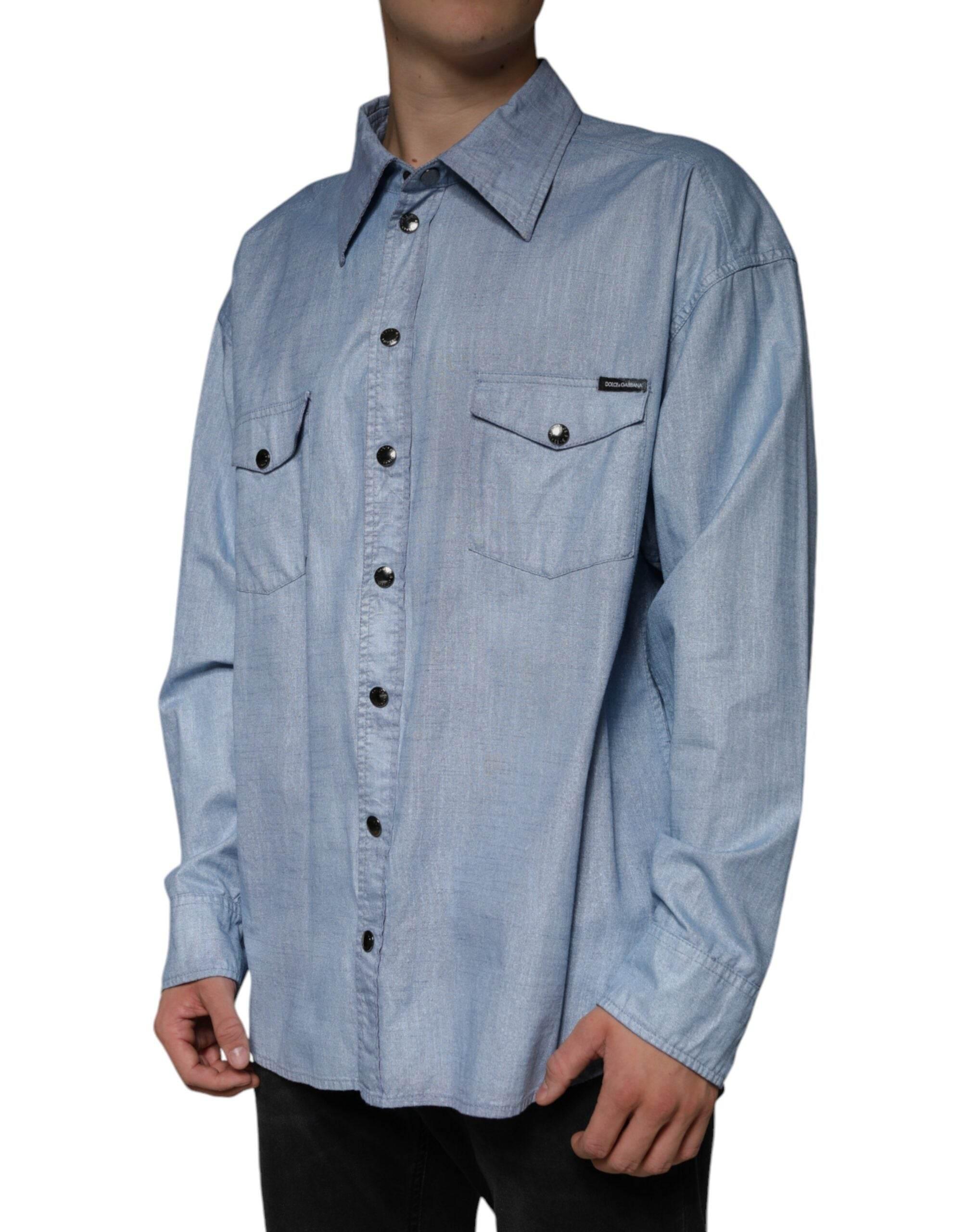 Dolce & Gabbana Light Blue Cotton Button Down Casual Shirt - Hilstor