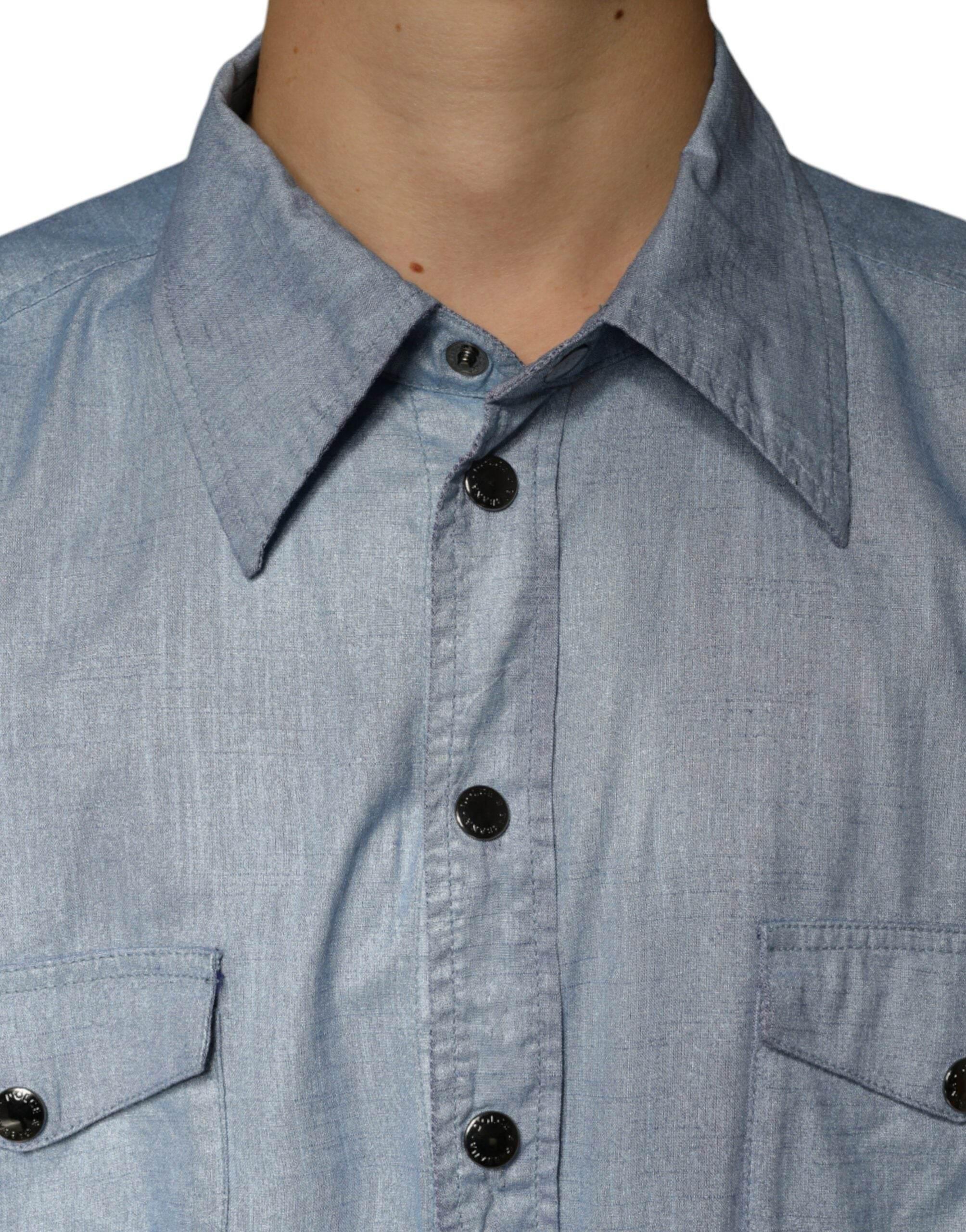 Dolce & Gabbana Light Blue Cotton Button Down Casual Shirt - Hilstor