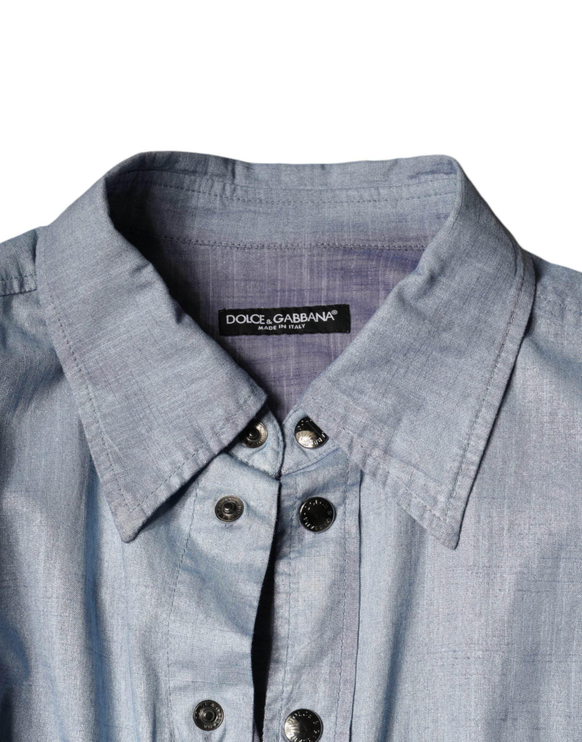 Dolce & Gabbana Light Blue Cotton Button Down Casual Shirt - Hilstor