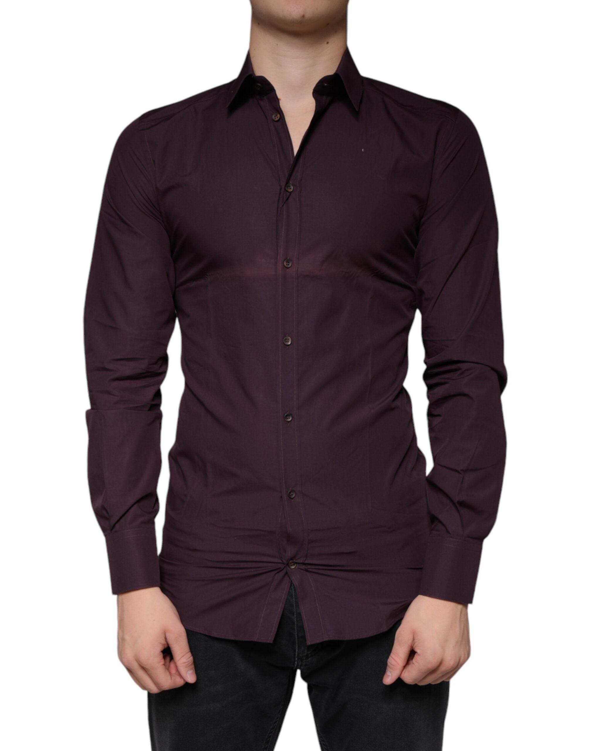 Dolce & Gabbana Dark Violet Cotton Dress GOLD Men Formal Shirt - Hilstor
