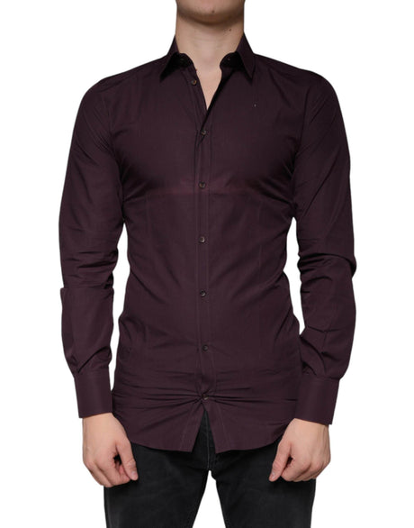 Dolce & Gabbana Dark Violet Cotton Dress GOLD Men Formal Shirt - Hilstor