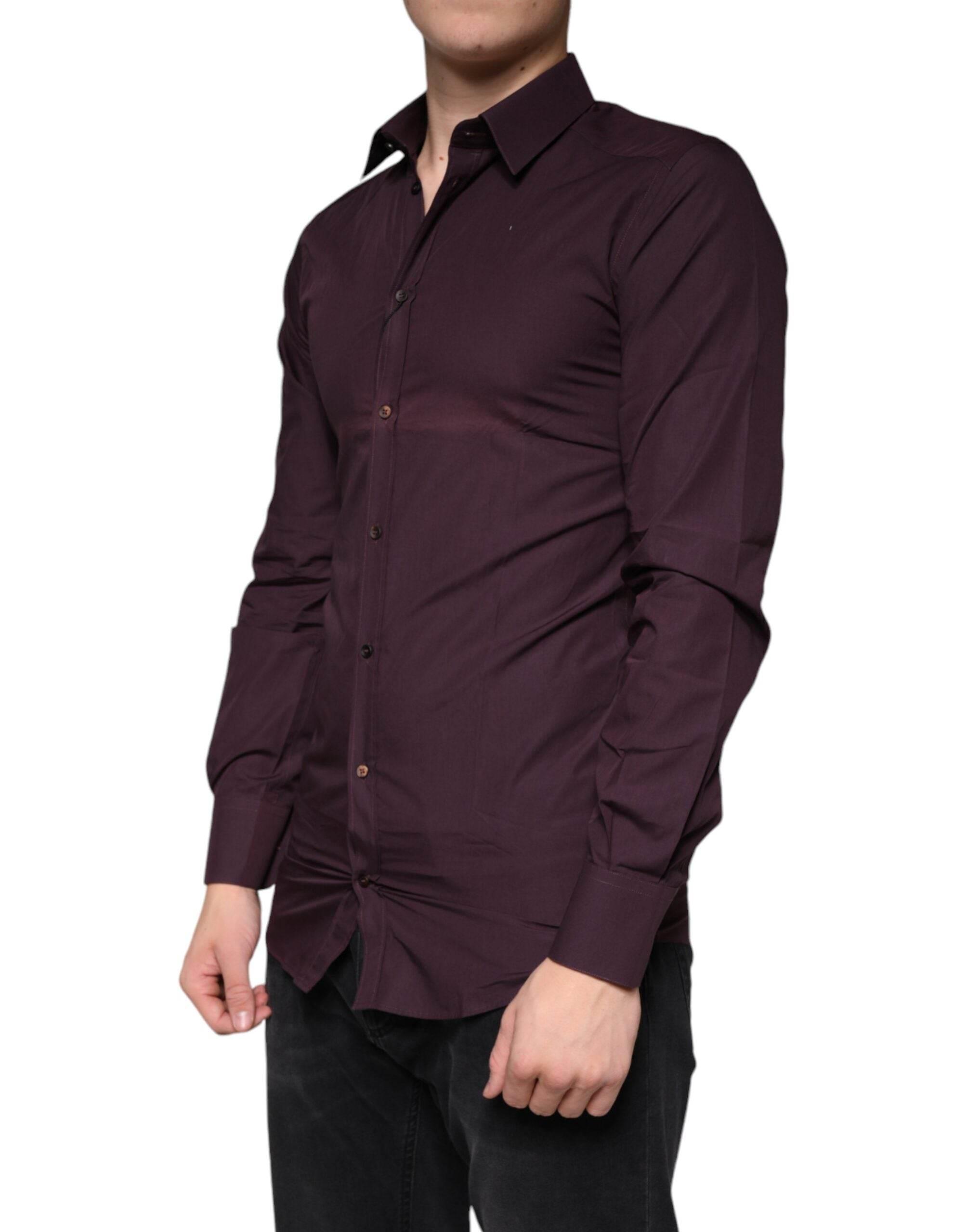 Dolce & Gabbana Dark Violet Cotton Dress GOLD Men Formal Shirt - Hilstor