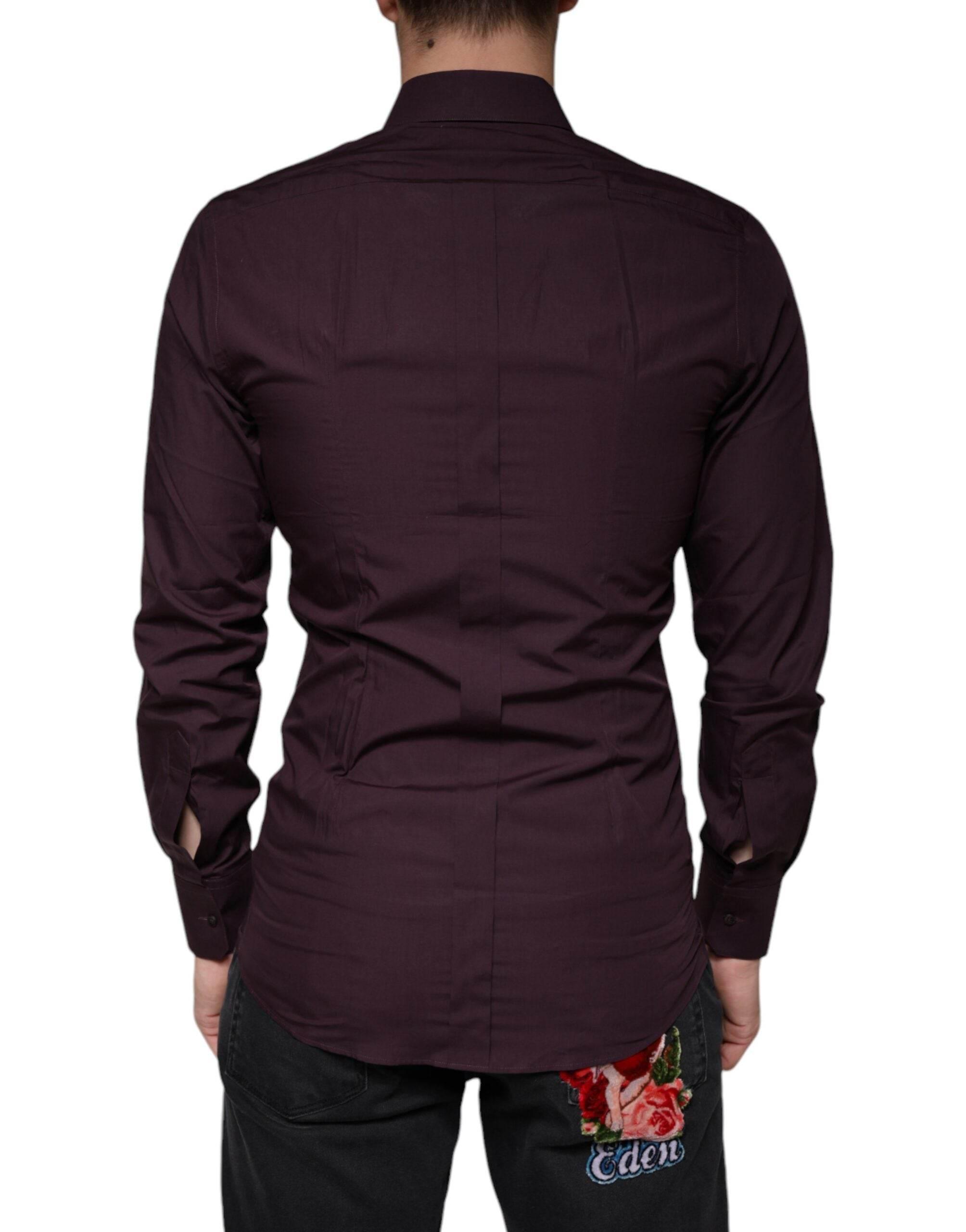 Dolce & Gabbana Dark Violet Cotton Dress GOLD Men Formal Shirt - Hilstor
