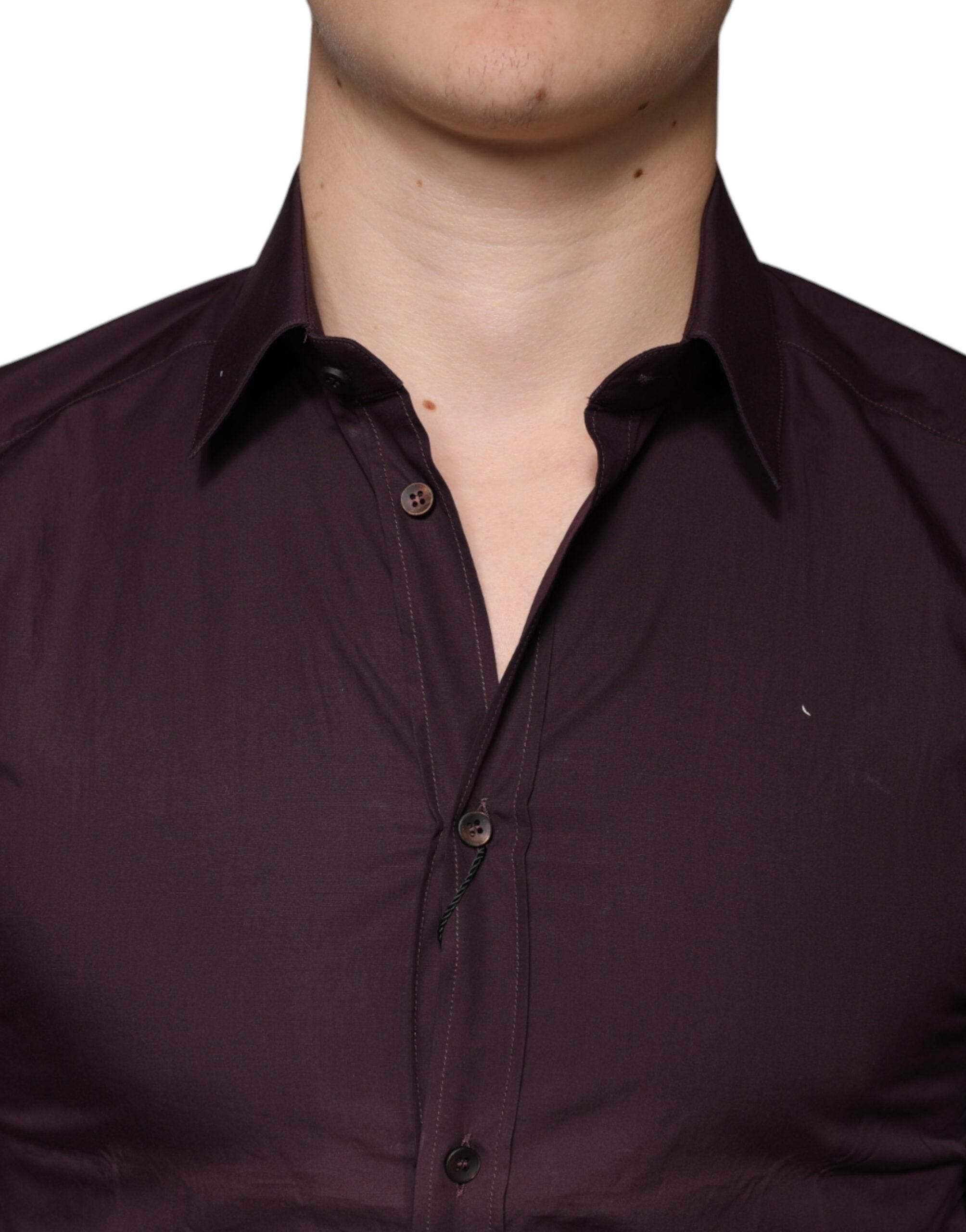 Dolce & Gabbana Dark Violet Cotton Dress GOLD Men Formal Shirt - Hilstor